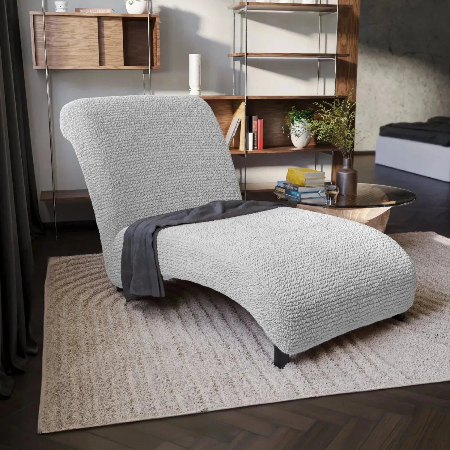 Armless Chaise Lounge Slipcover - Soft Microfiber Stretch Cover with Non-Slip Backing - Perfect for Living Room, Bedroom or Nursery Furniture Protection