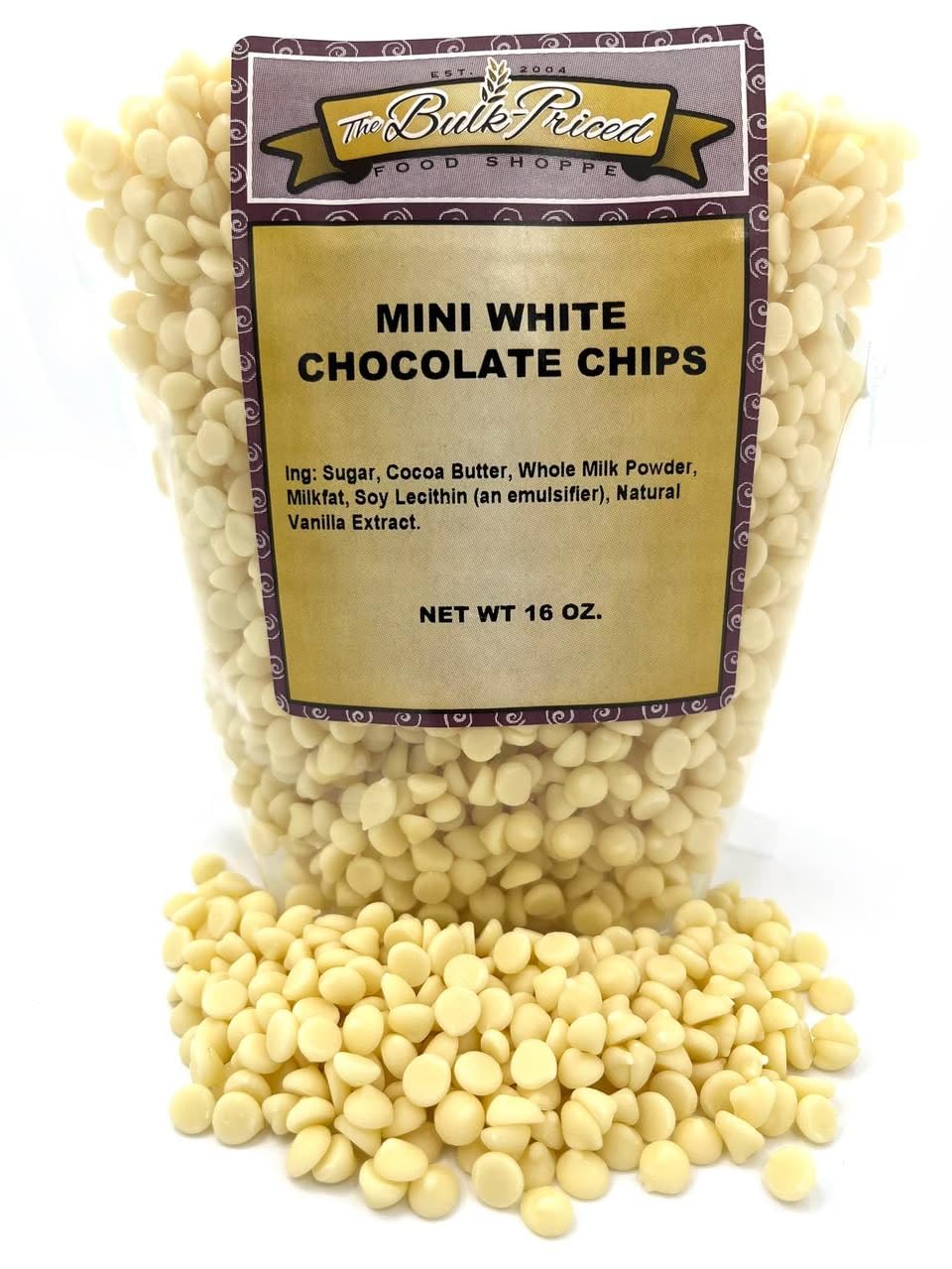 Premium Mini White Chocolate Chips - 1lb Resealable Stand-Up Pouch for Baking, Desserts & DIY Treats | Perfect for Cookies, Cakes, Candy Making & Hot Cocoa Toppings