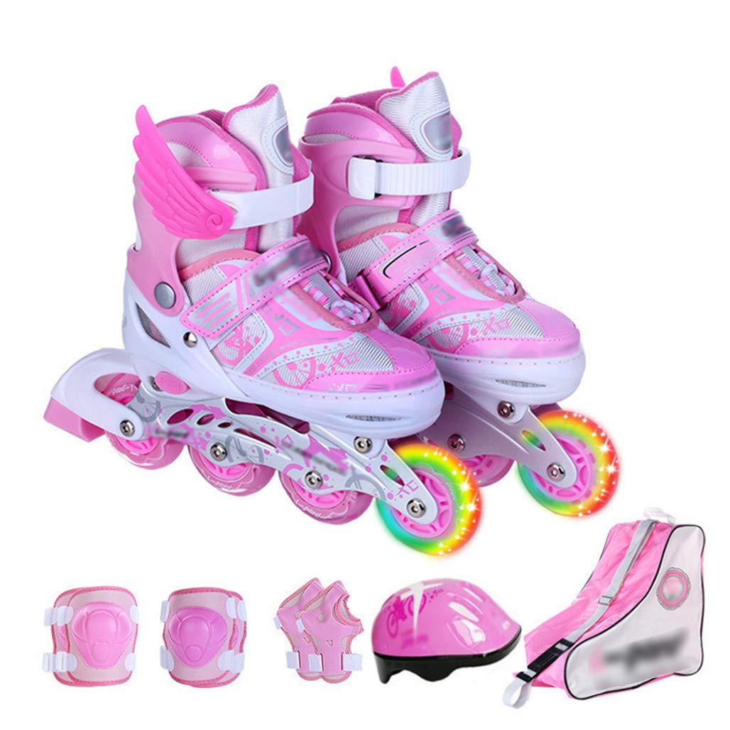 DPPAN Adjustable Quad Roller Skates for Kids & Adults - LED Light Up Wheels, Safe Lock Mode, Pink Size M (35-38) - Perfect for Indoor & Outdoor Skating, Birthday Gifts, and Family Fun Activities