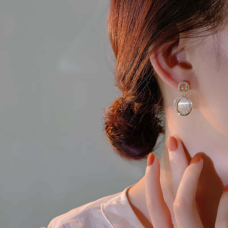 Geometric Oval Cat Eye Drop Earrings for Women | HE3381 | Elegant Dangle Earrings for Party, Wedding & Evening Wear