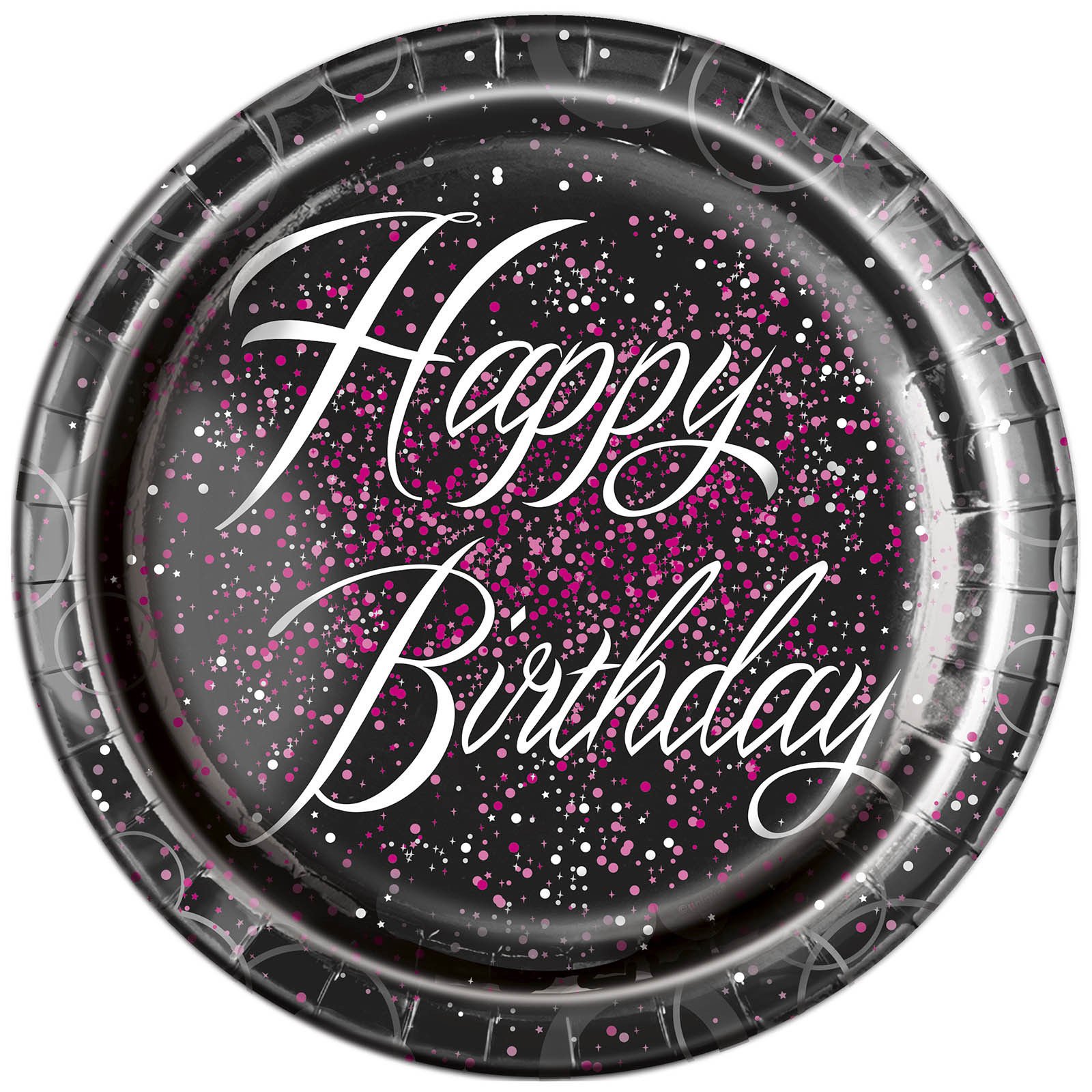 Glitz Pink Foil Birthday Paper Plates - Pack of 8 Disposable Party Plates for Birthday Celebrations, Baby Showers & Special Events