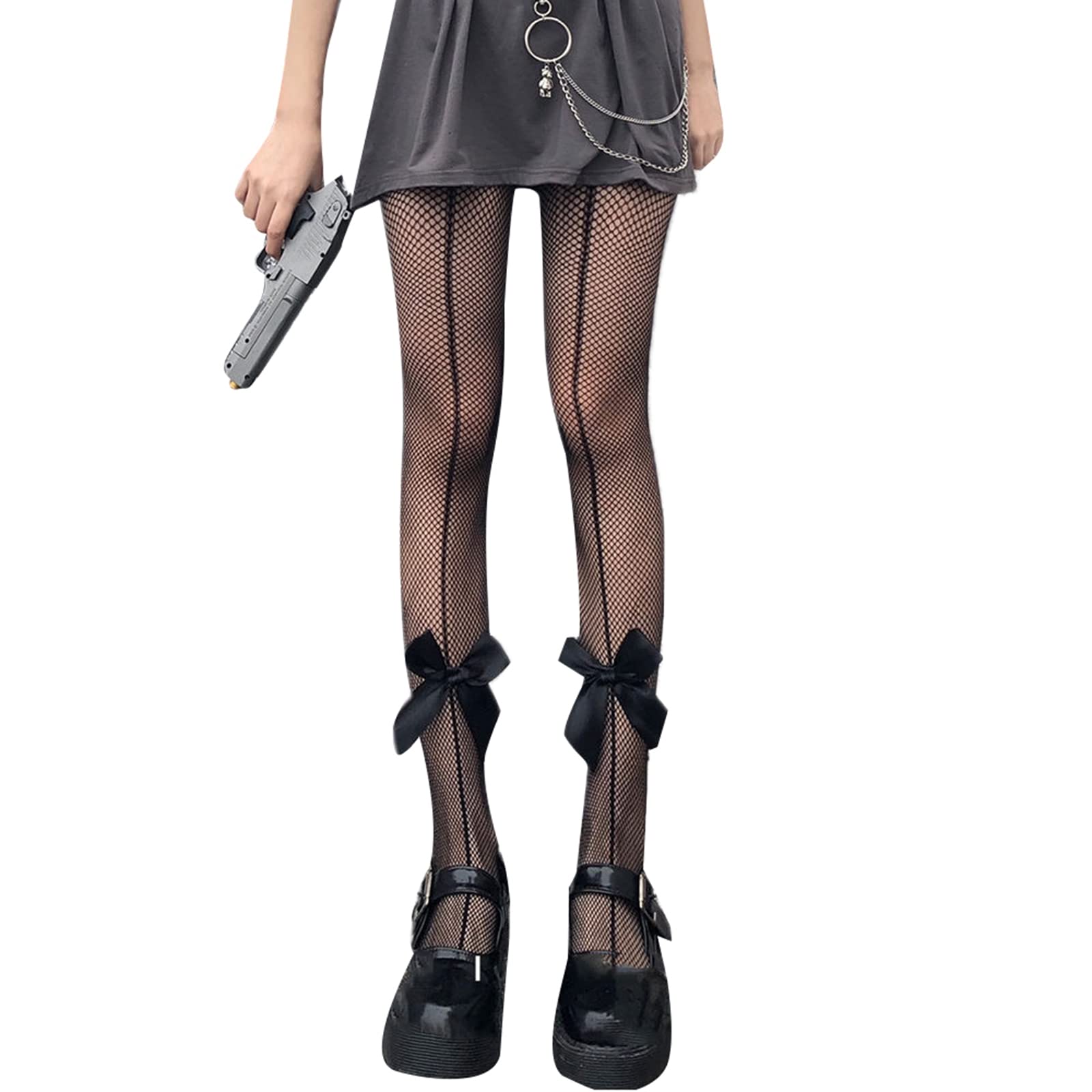 Women's Grunge Fishnet Thigh High Stockings - Sexy Heart Print Sheer Pantyhose & Tights | Perfect for Halloween, Cosplay, and Night Out Outfits
