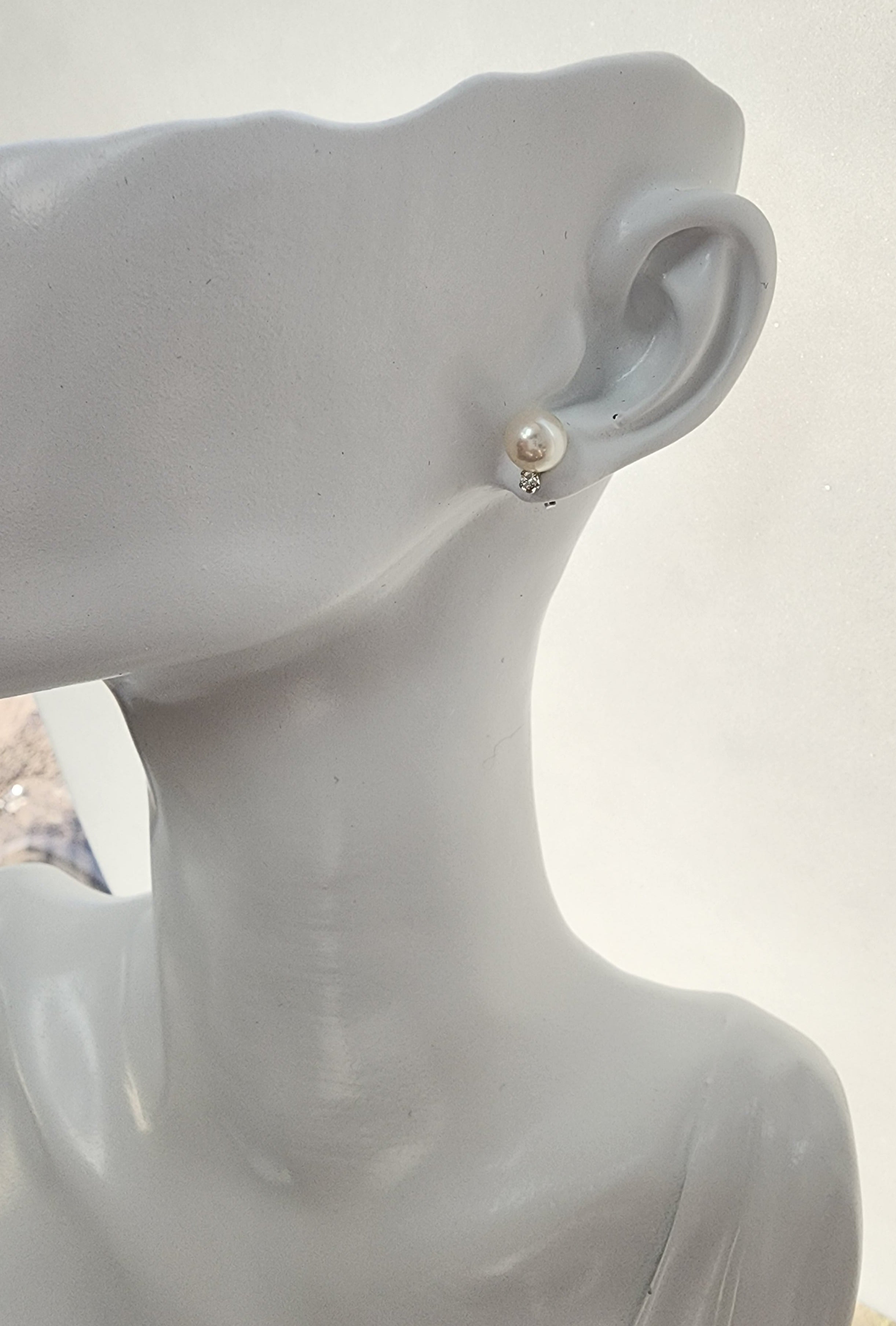 7MM Freshwater Pearl & Diamond Stud Earrings in 14k White Gold - Elegant Jewelry for Women, Perfect for Weddings, Parties & Everyday Wear