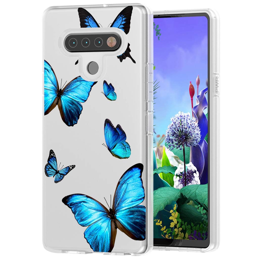 Cute Blue Butterfly Soft TPU Shockproof Protective Phone Case Compatible with LG Stylo 6 - Slim Clear Cover for Women & Girls - Perfect for Everyday Use, School, and Work