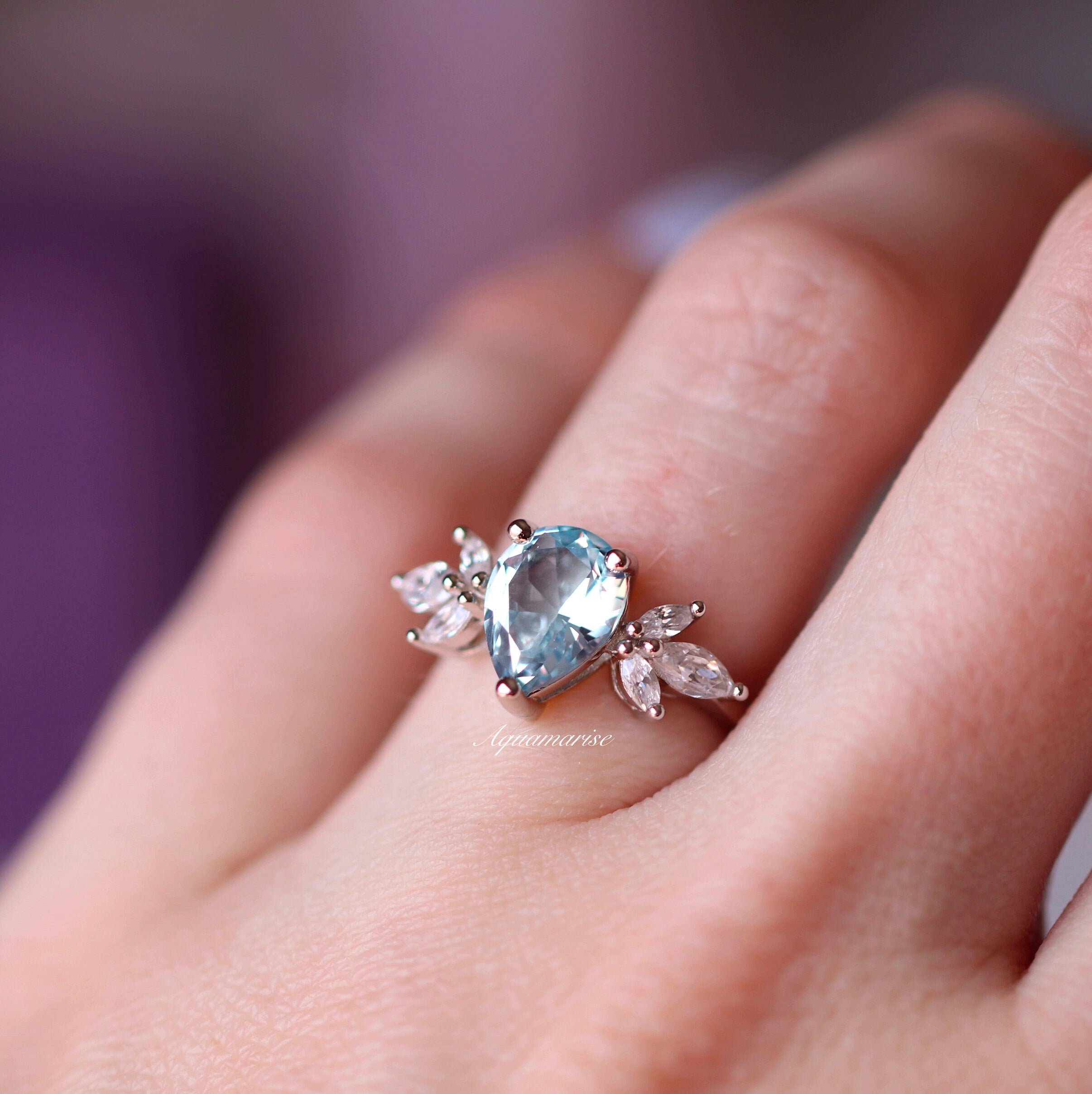 Elegant Eva Aquamarine Ring in Sterling Silver - Perfect for Weddings, Anniversaries & Gift Giving