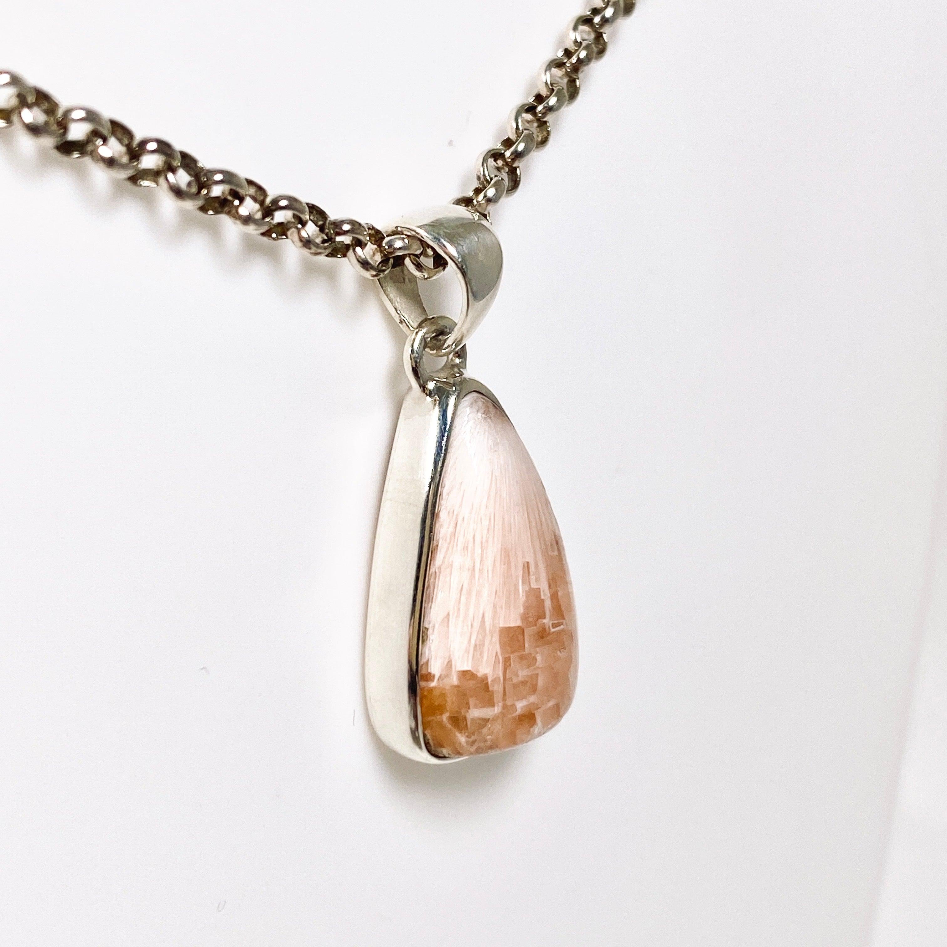 Natural Scolecite Teardrop Pendant Necklace - Healing Crystal Jewelry KPGJ3810 for Meditation, Energy Balancing & Spiritual Gifts