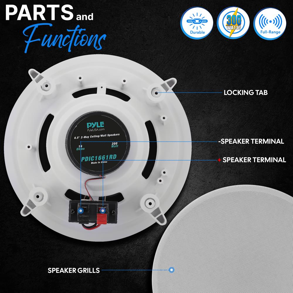 6.5 Inch In-Wall and In-Ceiling Speakers - High-Quality Home Audio System for Living Room, Bedroom, and Home Theater Installation