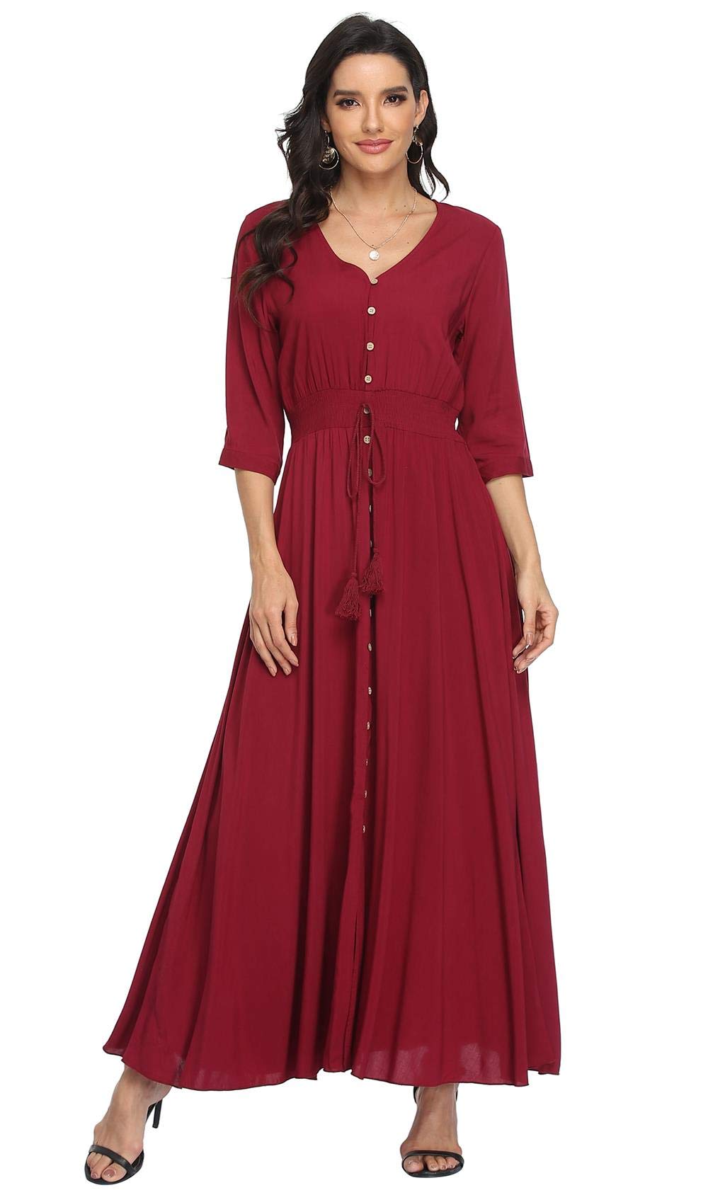 Ferrendo Women's Floral Maxi Dress - Button Up Boho Beach Dress with Side Slit for Summer Parties, Vacations & Casual Outings