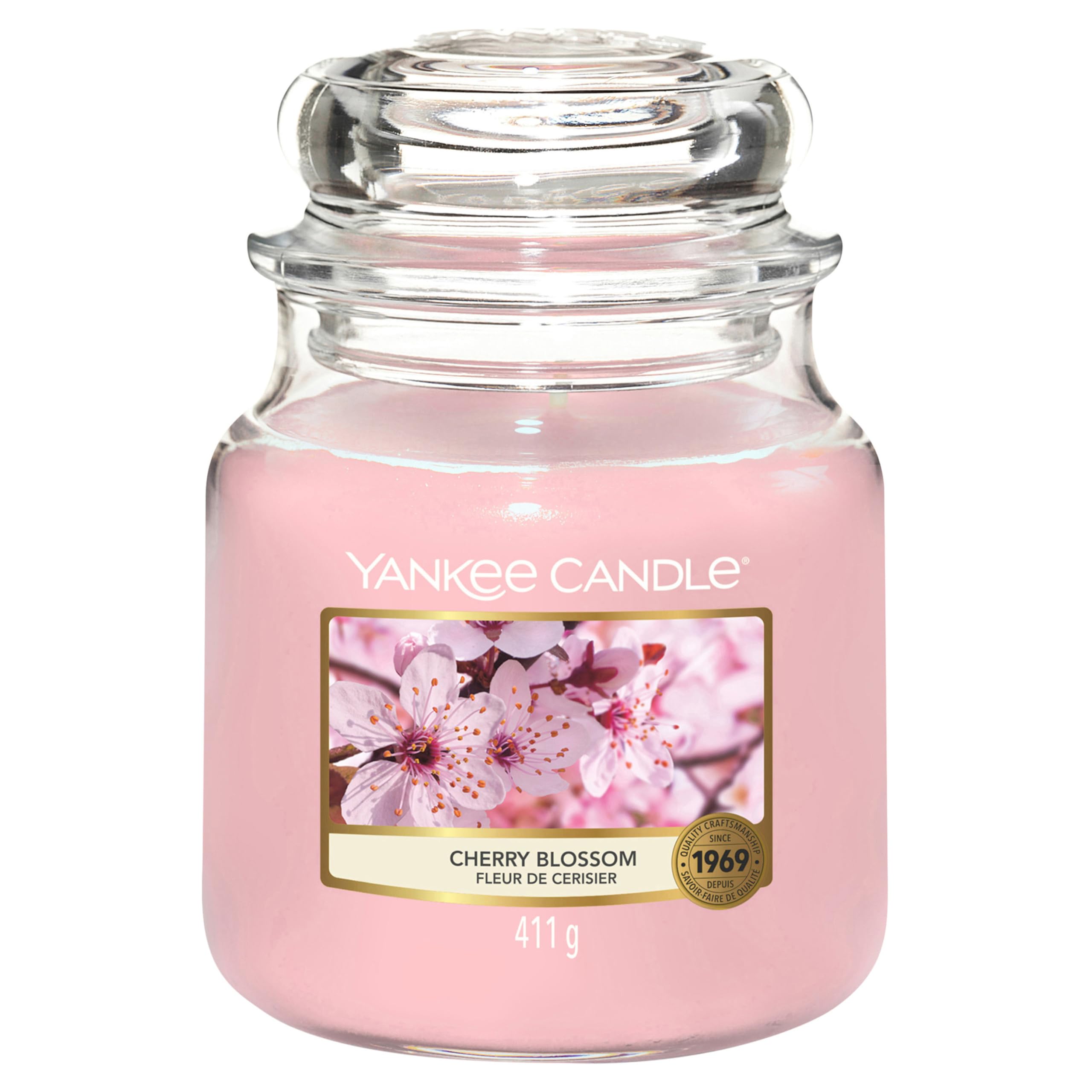 Yankee Candle Cherry Blossom Scented Jar Candle - Medium Size 14.5oz, Pink Floral Home Fragrance for Relaxation, Romantic Ambiance & Gift Giving