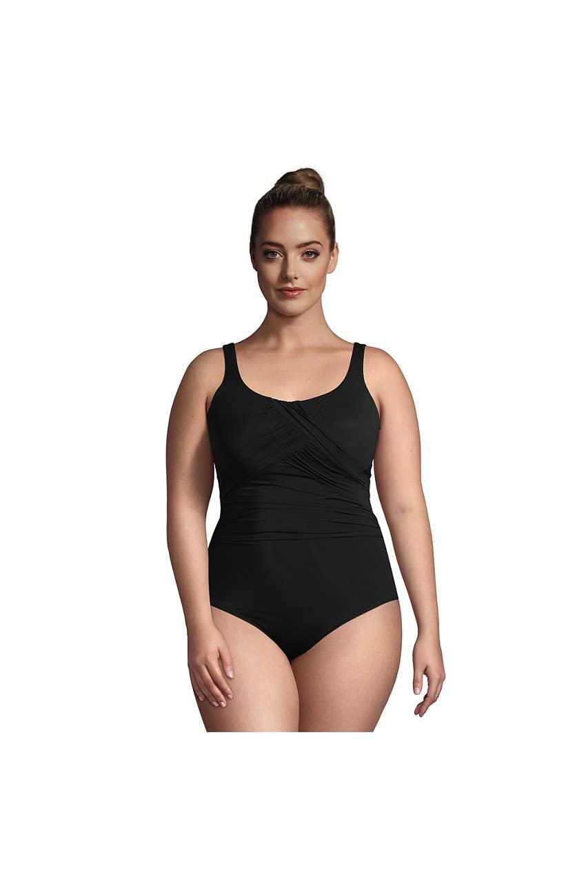 Lands' End Women's Tummy Control One Piece Swimsuit - Chlorine Resistant, Scoop Neck, Slender Carmela Style | Perfect for Beach Vacations, Pool Parties & Summer Getaways