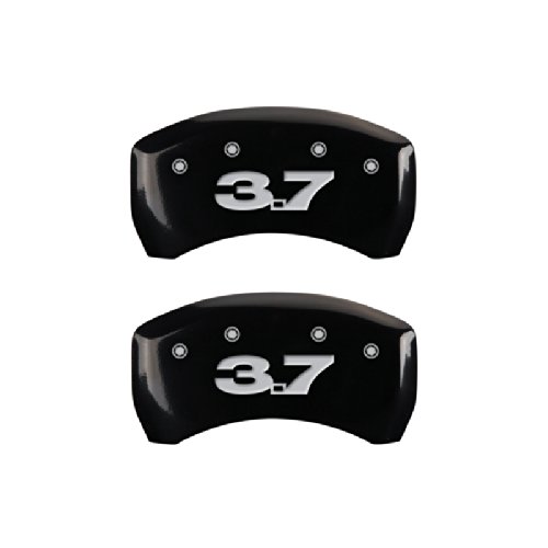 MGP Caliper Covers 10198SM37BK - Black Brake Caliper Covers with Silver Mustang/3.7 Engraving (Set of 4) - Upgrade Your Car's Style & Protection for Ford Mustang 3.7L Models