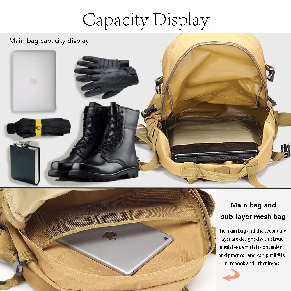 Military Tactical Backpack 65L - Waterproof Molle Assault Pack for Hiking, Camping, Hunting & Travel - Large Army Rucksack with Durable Construction (Color: A) - Perfect for Outdoor Adventures, Survival Training & Tactical Missions