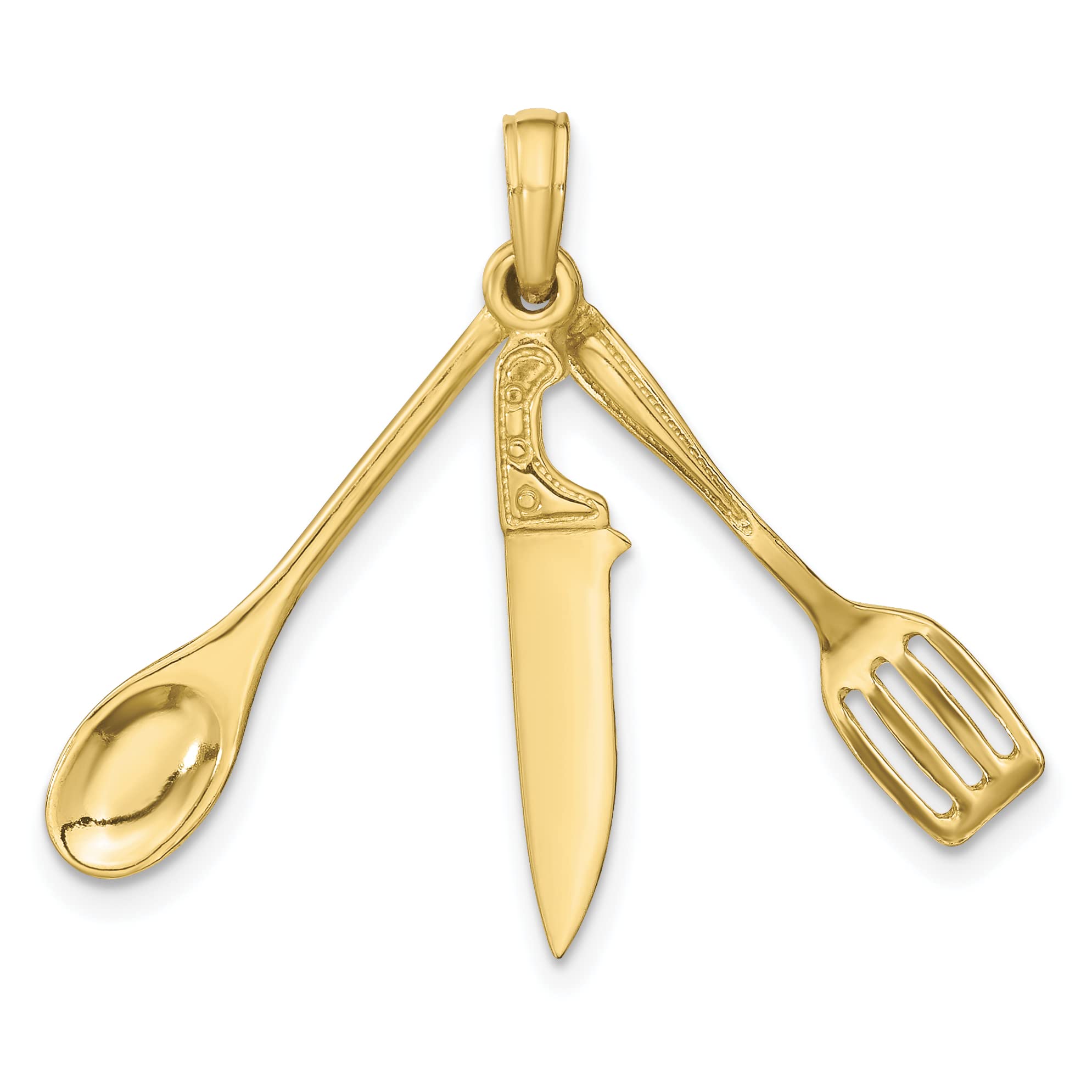10K Yellow Gold 3D Movable Spatula Spoon & Knife Charm Pendant - Perfect for Jewelry Making, DIY Crafts, and Unique Gift Giving