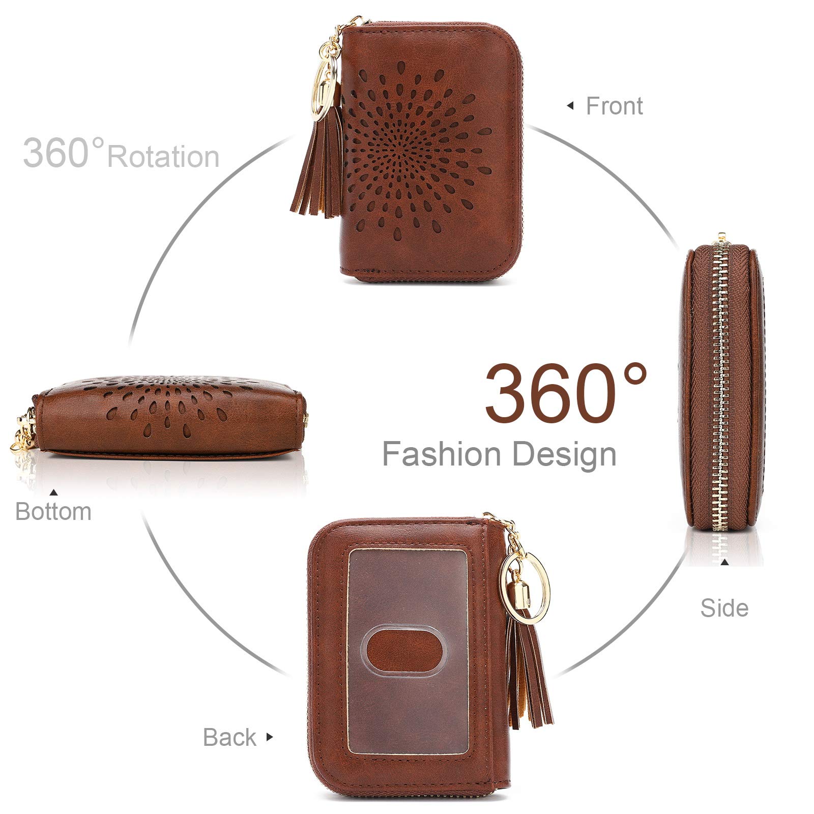 APHISON RFID Blocking Credit Card Holder - Slim Zipper Card Case with Keychain, Small Wallet for Women (1927 COFFEE Design) - Perfect for Travel, Work & Everyday Use