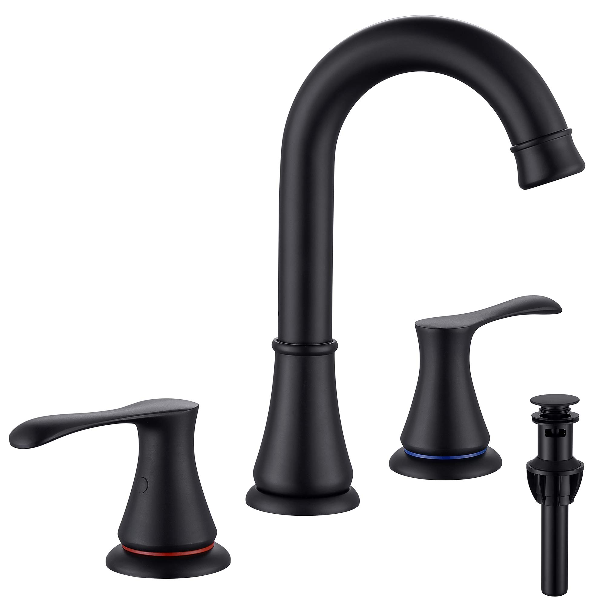 3 Hole Matte Black Bathroom Faucet with Pop Up Drain - 8