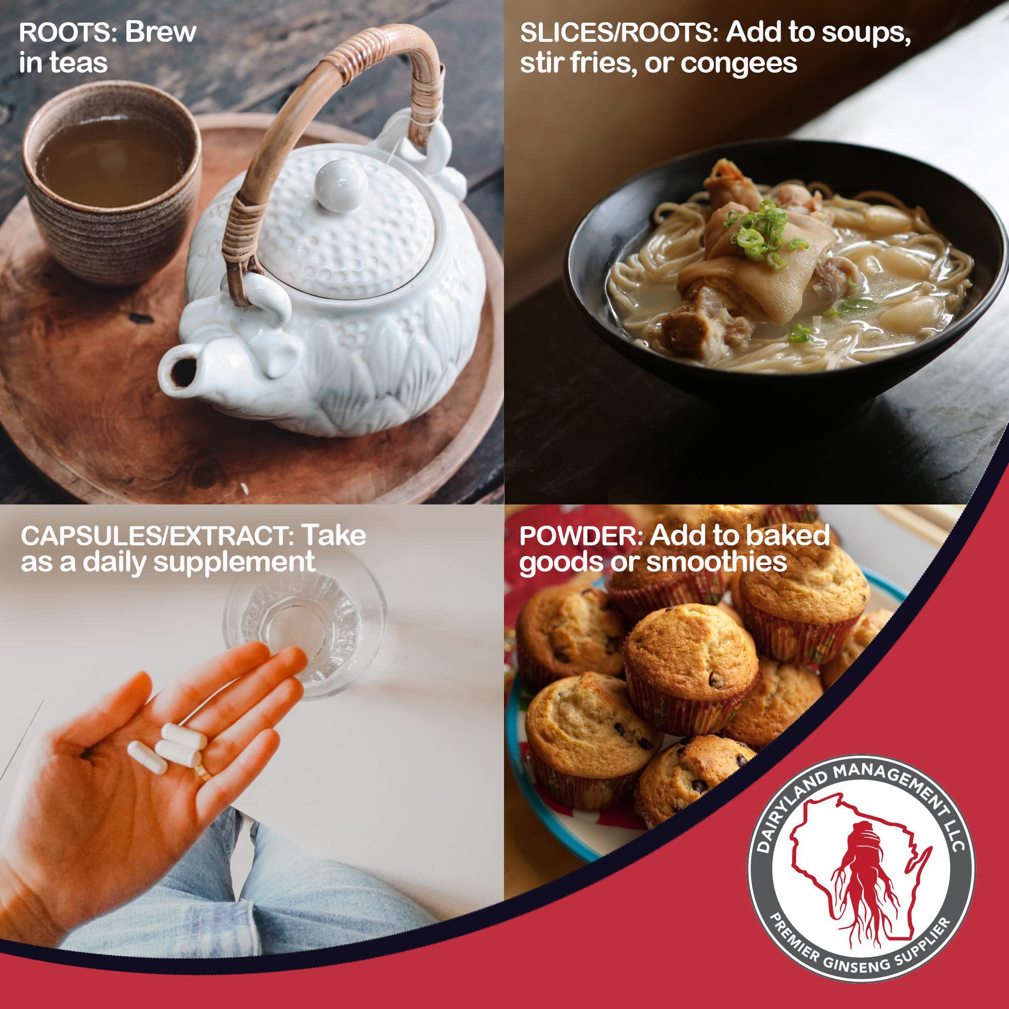 Premium Wisconsin American Ginseng Roots - 16 oz Pack of Authentic Non-GMO, Gluten-Free Whole Ginseng - Herbal Supplement for Tea, Soup & Congee - Boost Energy & Immunity Naturally - Perfect for Daily Wellness & Traditional Chinese Medicine