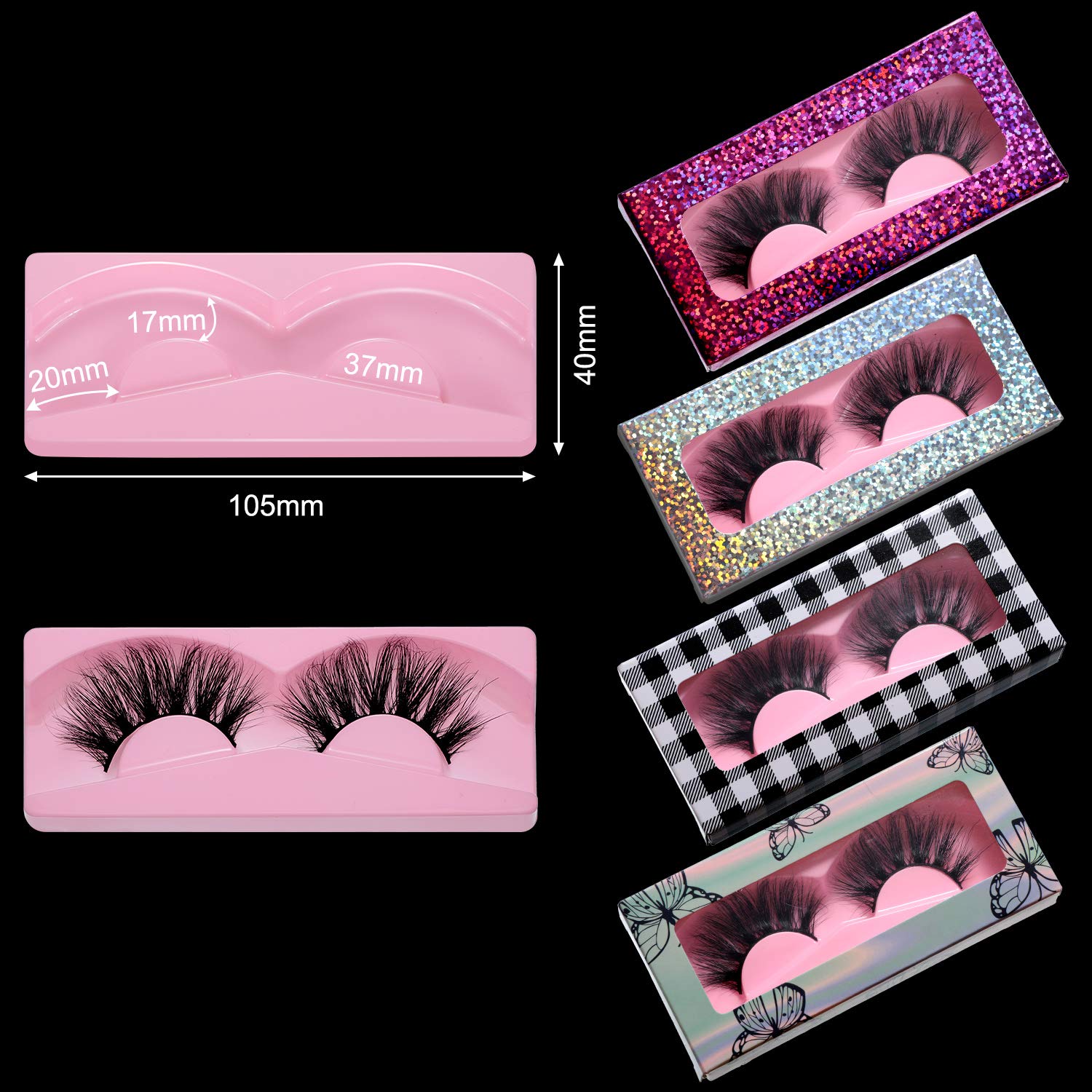 100-Piece Pink Rectangle Lash Tray Holder - Plastic Eyelash Storage Case for False Eyelash Packaging & Salon Organization - Perfect for Beauty Boutiques, Lash Artists & Professional Makeup Kits