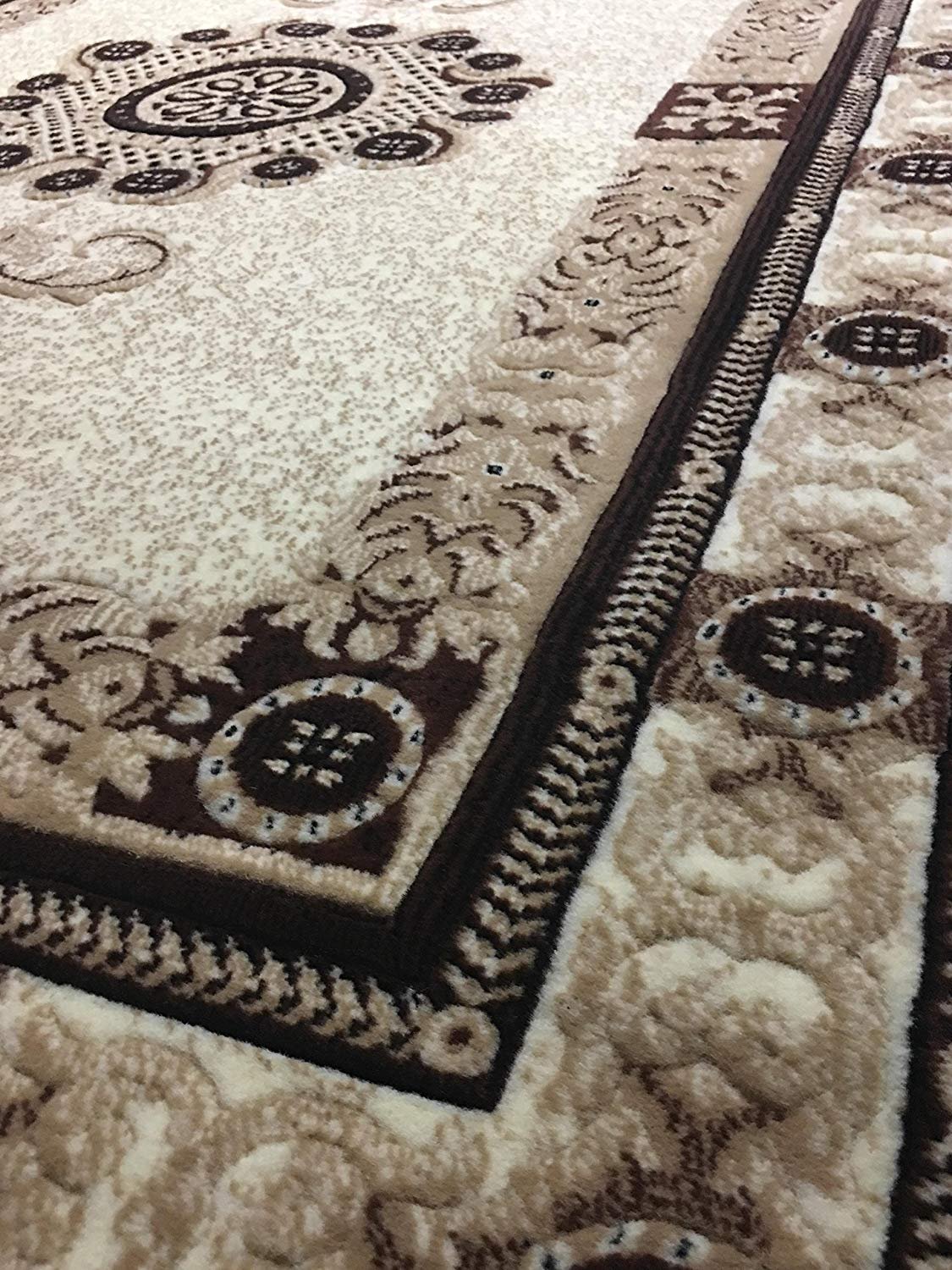 Handmade Traditional Persian Area Rug - Ivory, Brown & Beige Oriental Carpet with King Design (8'x10'6