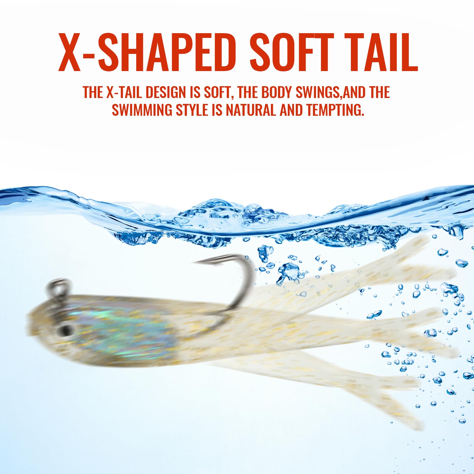 10 Pcs Pre-Rigged Jig Head Soft Fishing Lures Kit with Flexible X-Tail - Bass Trout Swimbaits for Freshwater & Saltwater Fishing - Perfect for Shore, Boat and Ice Fishing Adventures