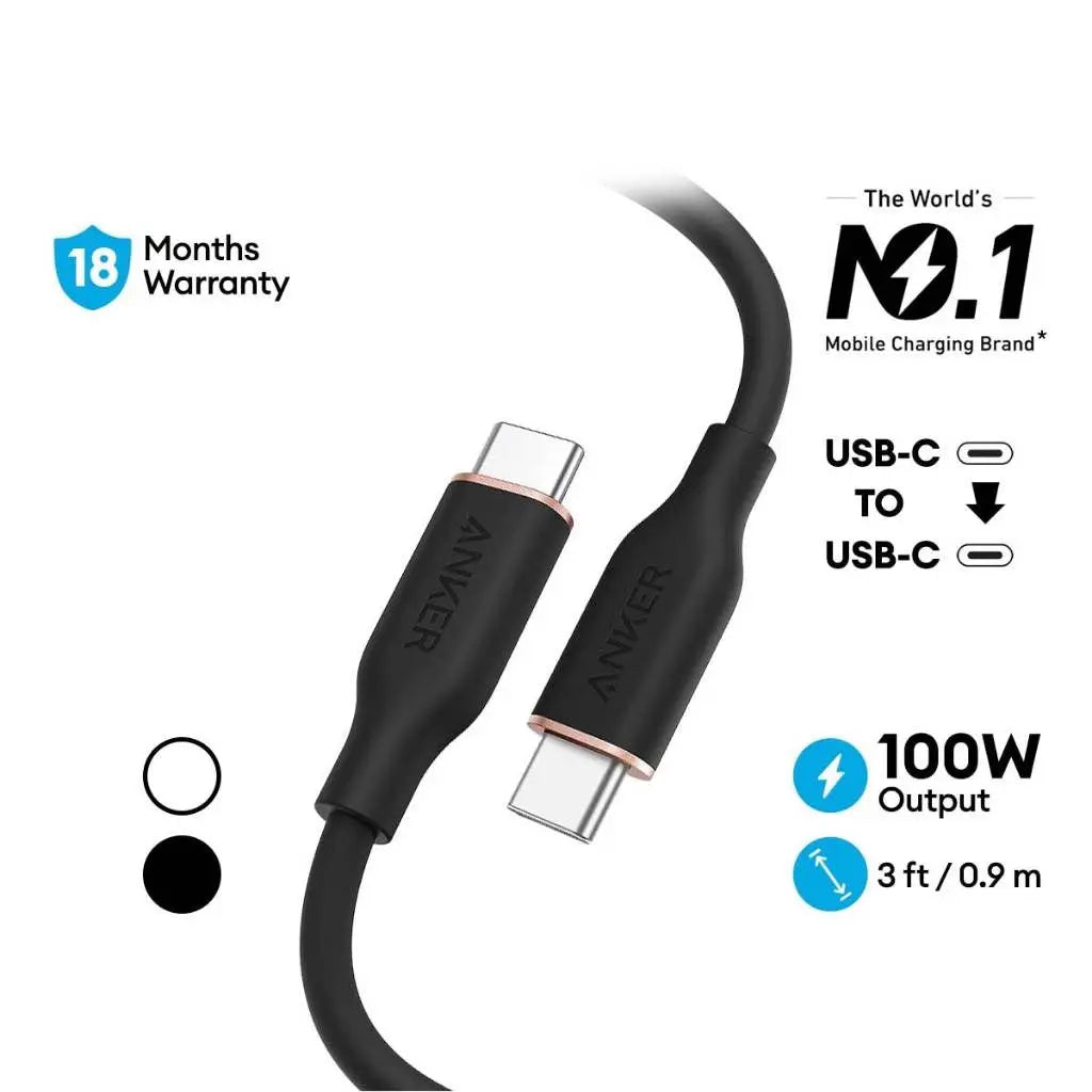 Anker 643 PowerLine III Flow USB C to USB C Cable (3ft/0.9m, 100W Fast Charging, SilicaGel Durable) - Perfect for Charging MacBook, iPad Pro, Galaxy S23 & More