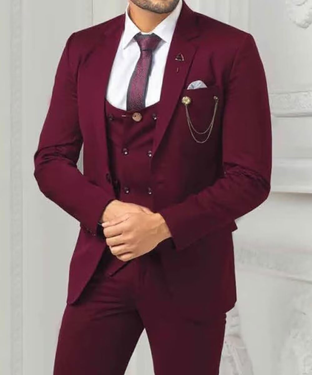 3-Piece Men's Slim Fit Double Breasted Wedding Suit Set - Blazer, Vest & Pants for Prom, Groom, Business & Formal Events | Premium Tailored Fit Tuxedo for Special Occasions