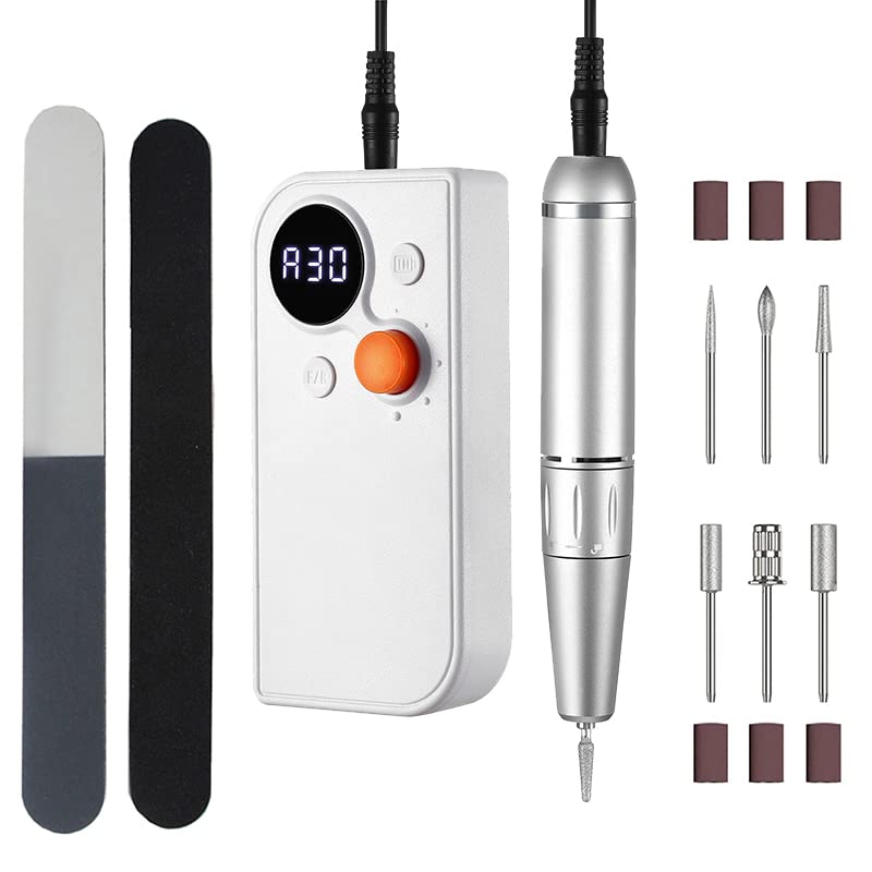 Professional Electric Nail Drill Machine 30000RPM - Portable Manicure & Pedicure Kit with Adjustable Speed for Acrylic Nails, Home Salon & Travel Use (White) - Perfect for DIY Nail Art, Gel Polish Removal & Nail Care
