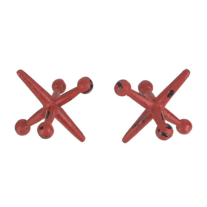 Vintage Cast Iron Bookends - Decorative Jacks Toy Design, Heavy Duty Book Holder for Shelves, Desks & Libraries - Perfect for Home, Office & Classroom Organization (Red)