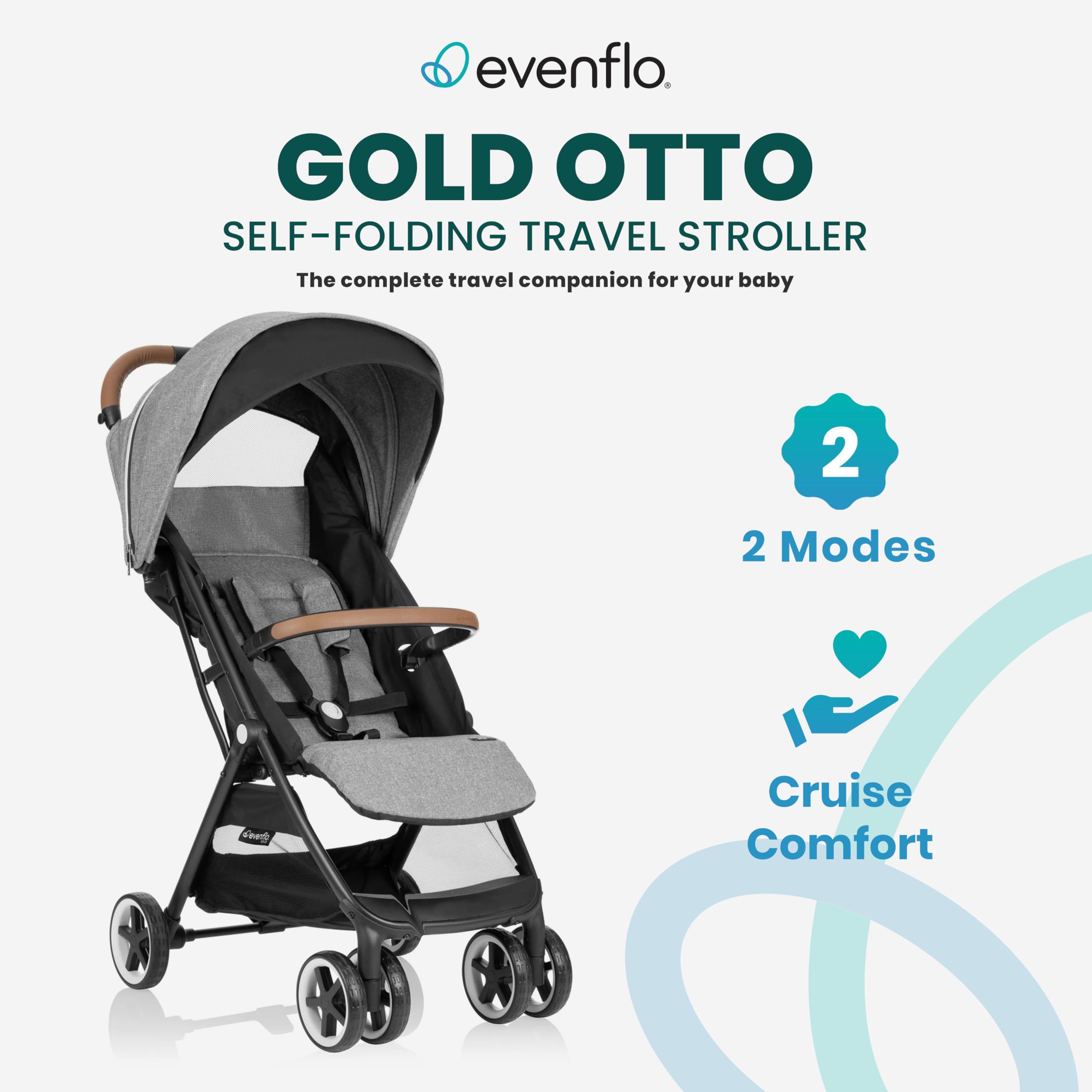 Evenflo Gold Otto Moonstone Self-Folding Lightweight Travel Stroller - Compatible with Baby Car Seats | Perfect for Air Travel, Shopping & Daily Outings