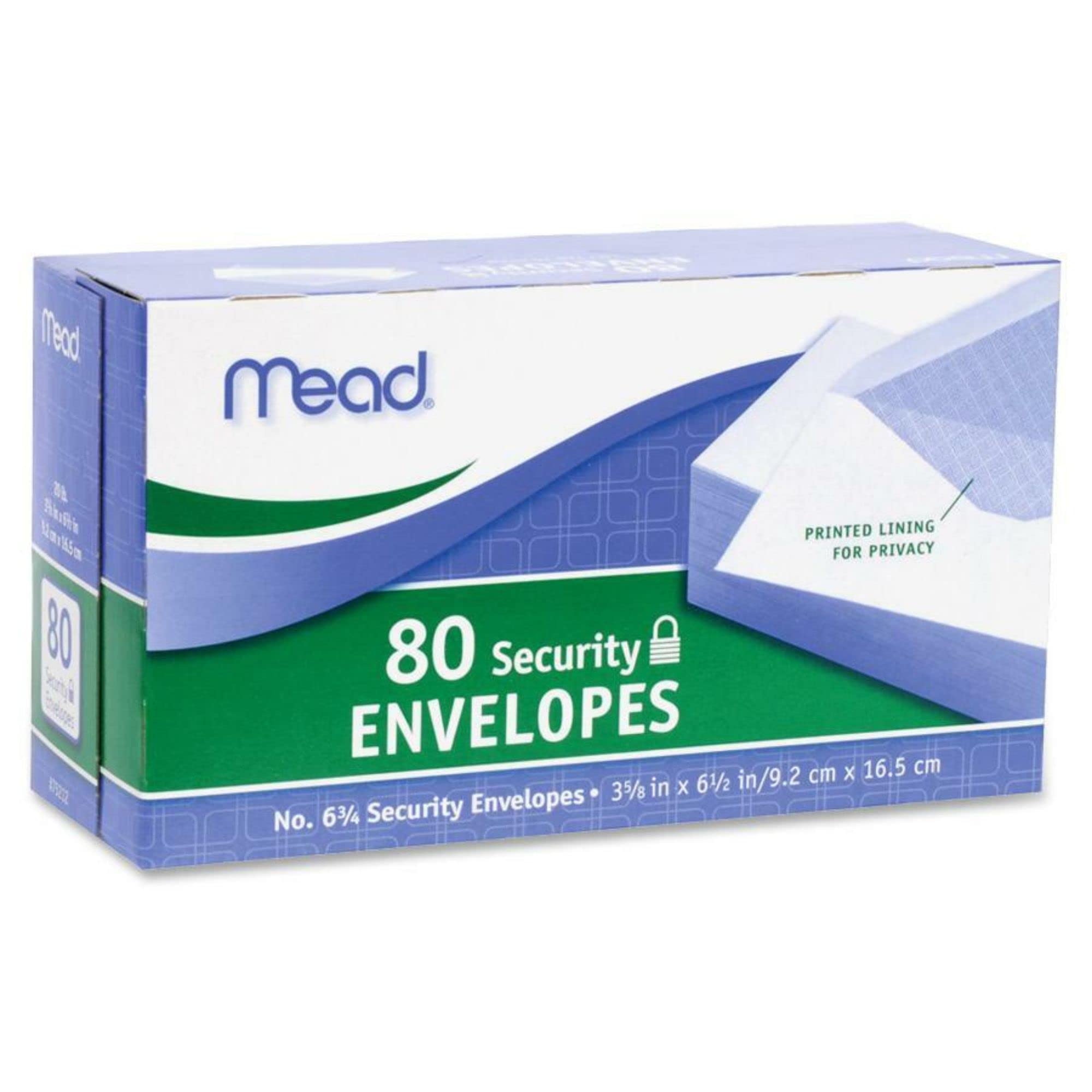 Mead #10 Security Envelopes, 40 Count (75214), Pack of 2 = 80 Envelopes - Privacy Protection for Business & Personal Mail, Checks, Legal Documents & Confidential Letters