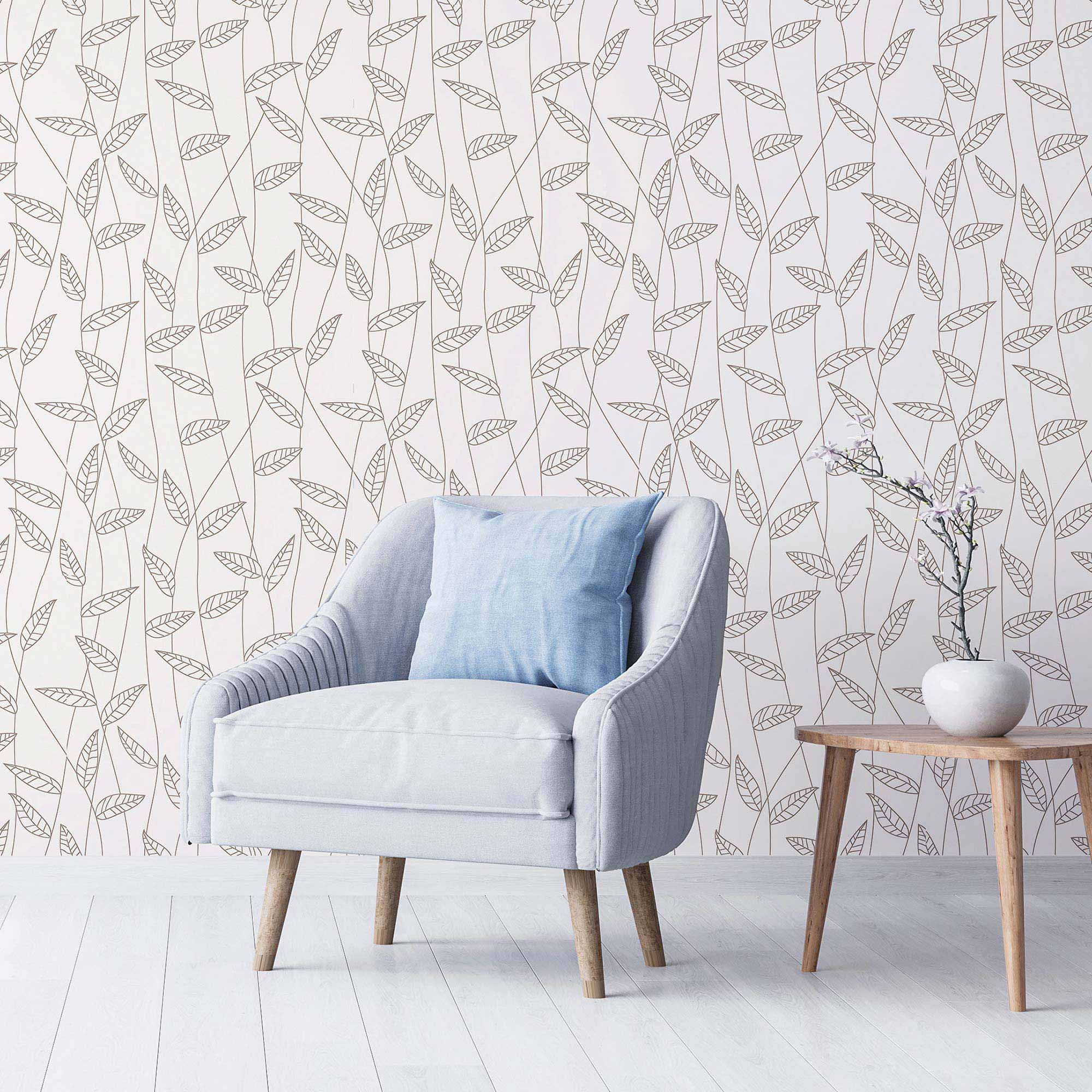 Black and White Leaves Peel and Stick Removable Wallpaper - Self-Adhesive Decorative Wall Covering for Bedroom, Living Room, Nursery & Office Decor