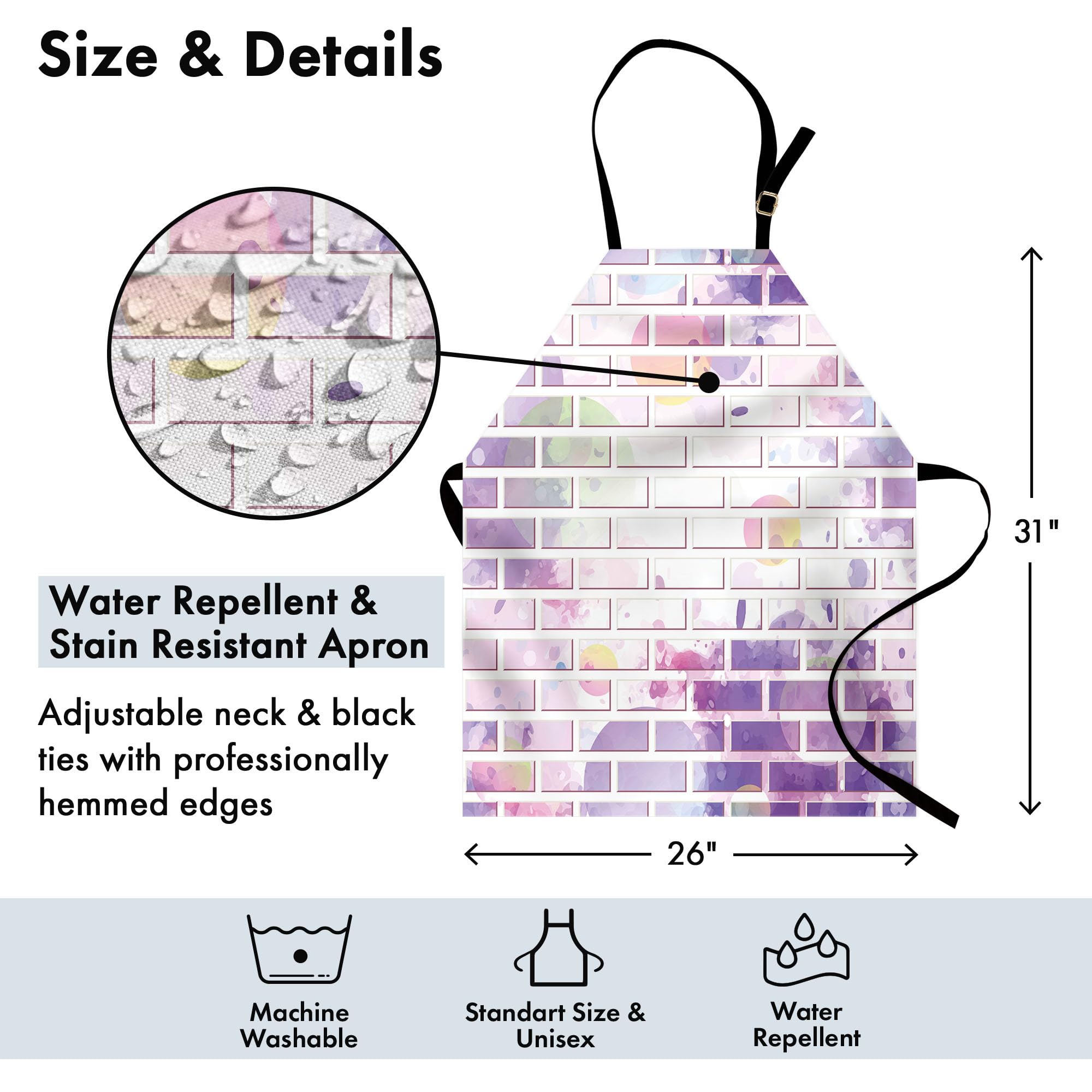 Ambesonne Unisex Adjustable Wall Apron - Graffiti Brick Wall Street Art Design for Cooking, Baking & Gardening - Violet & Lavender Kitchen Bib Apron - Perfect for Home Chefs, BBQ Parties & DIY Projects