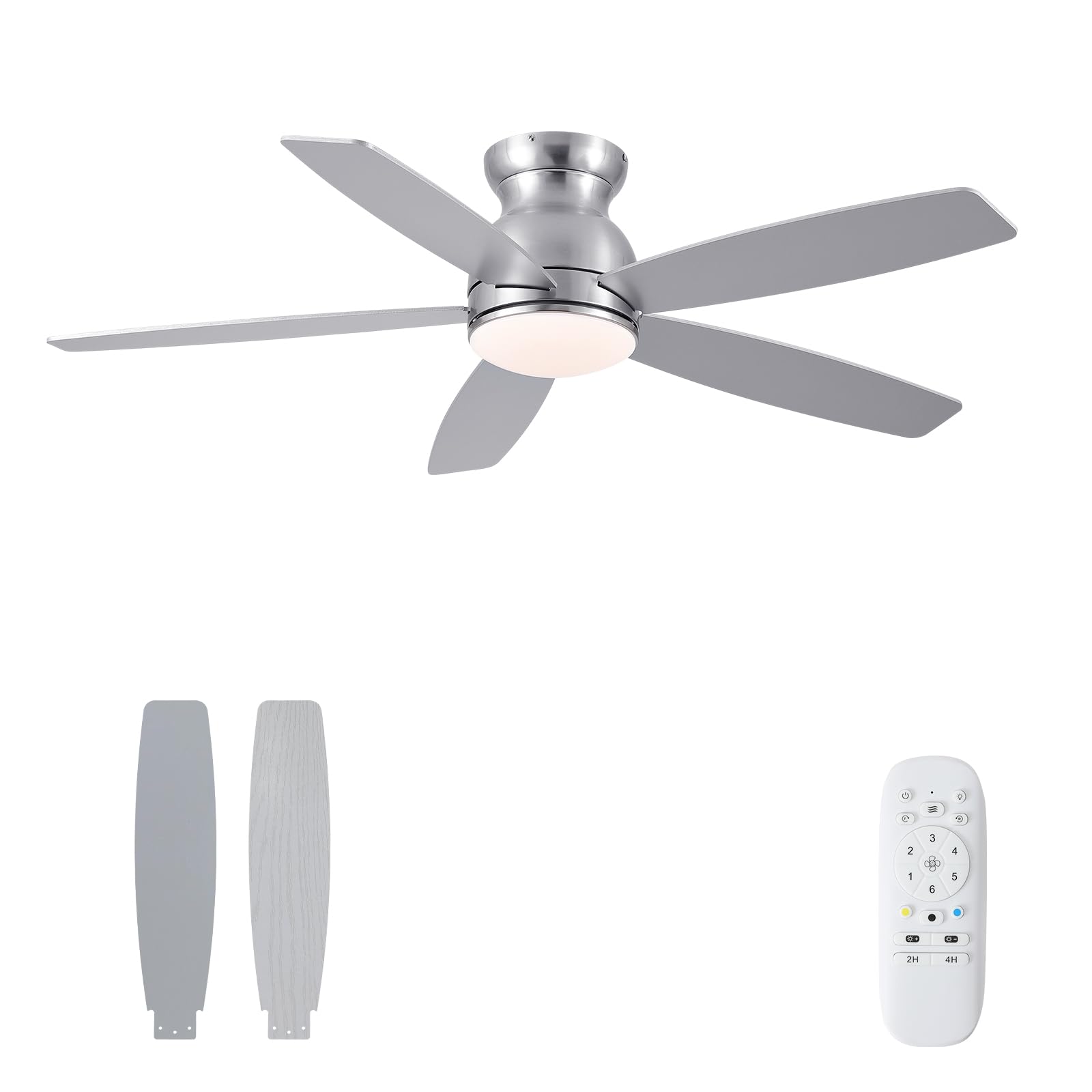 52 Inch Low Profile Ceiling Fan with Light and Remote - Flush Mount DC Motor, 3 Color Dimmable LED, Reversible Modern Design for Living Room, Kitchen, Bedroom - Perfect for Small Spaces and Energy-Efficient Home Cooling