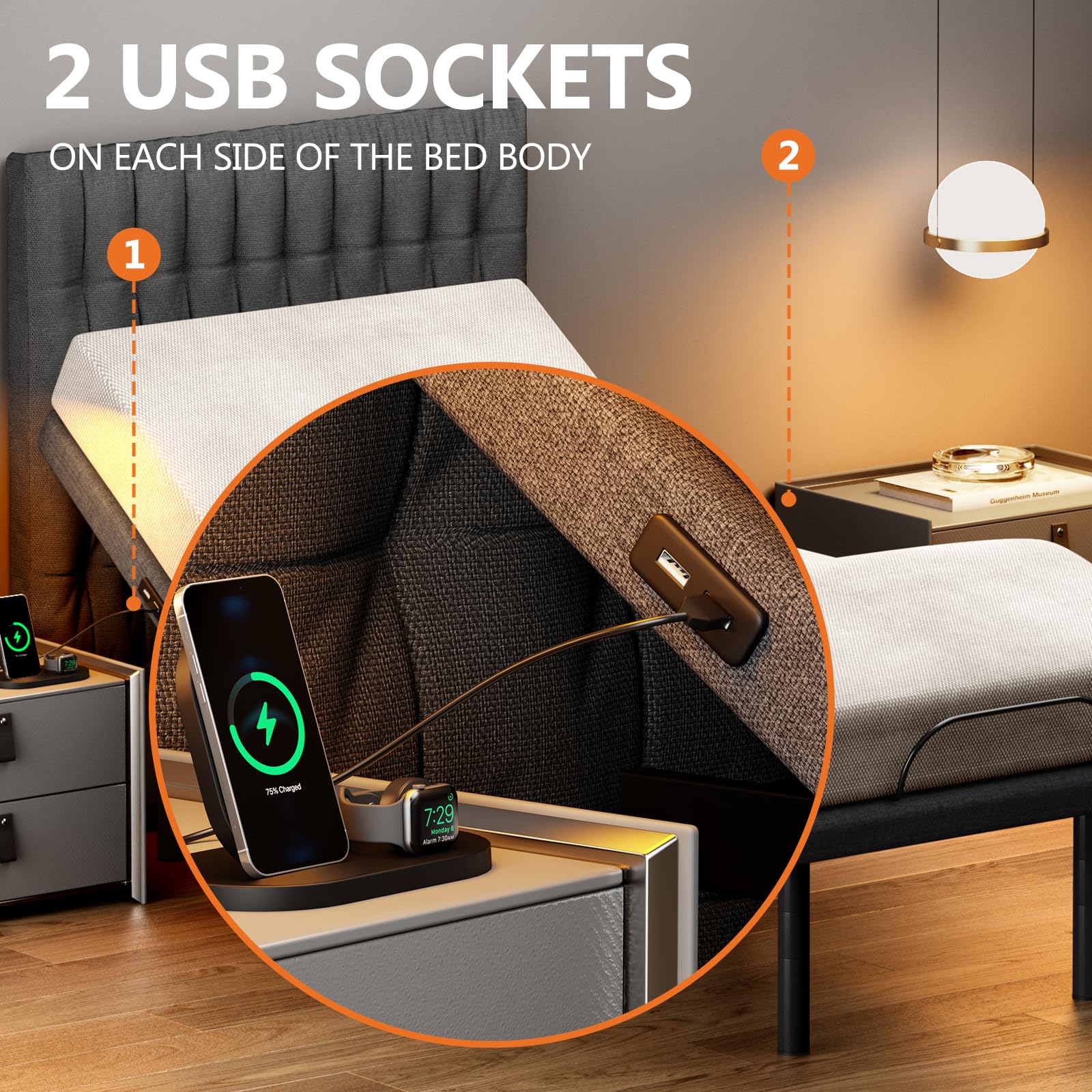 Electric Adjustable Bed Base with Nightlight & USB Ports - Twin XL Size, Easy Installation, Height Adjustable Bed Frame for Home, Office, or Guest Room Use