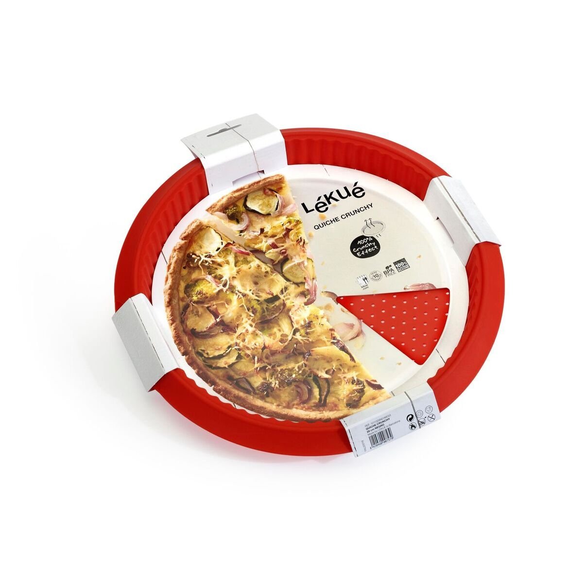 Lekue 11-Inch Perforated Quiche Pan - Nonstick Baking Dish for Perfect Quiches, Tarts & Pies | Red Silicone Mold | Ideal for Home Baking, Parties & Holiday Cooking