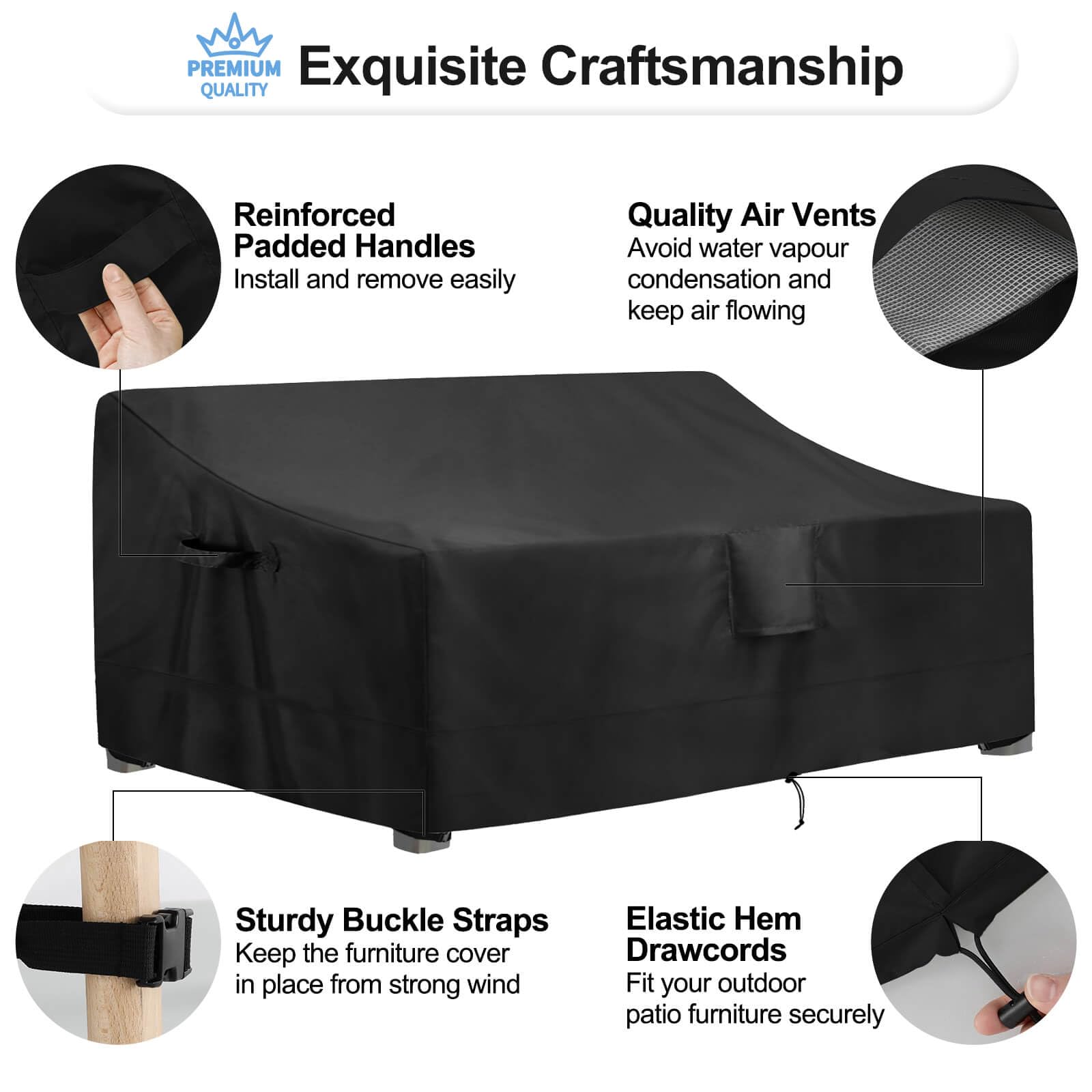 Outdoor Waterproof 4-Seater Patio Couch Cover - Heavy Duty UV Resistant Sofa Furniture Protector for Outdoor Use, 104