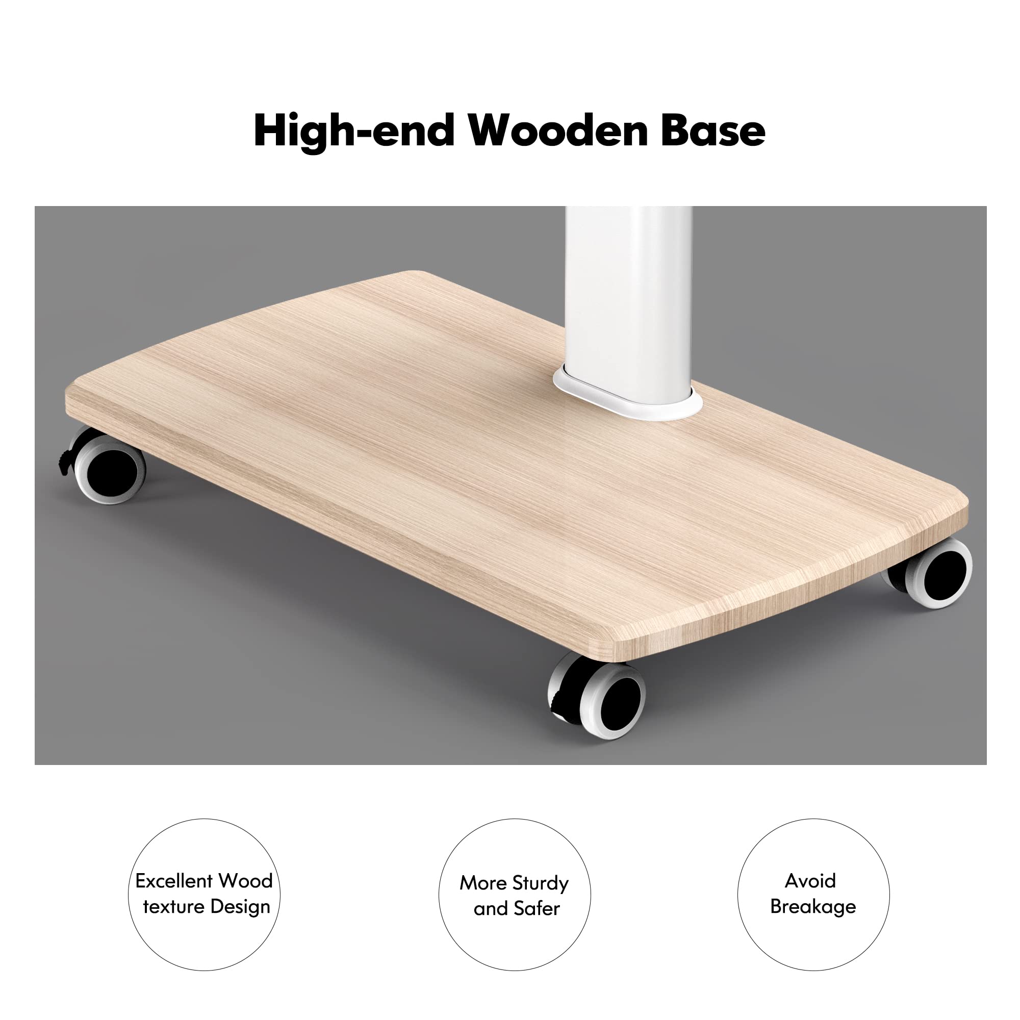 FITUEYES Adjustable Height Mobile TV Stand with Swivel Wheels & Wood Base - Universal for 32 to 65 Inch TVs (White) - Perfect for Living Room, Bedroom, or Office Entertainment Setup