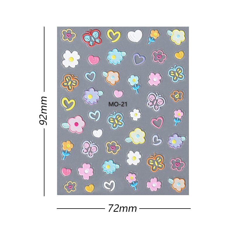 3D Flower Cartoon Nail Stickers - 18 Unique Designs for DIY Nail Art | Perfect for Parties, Weddings & Everyday Wear