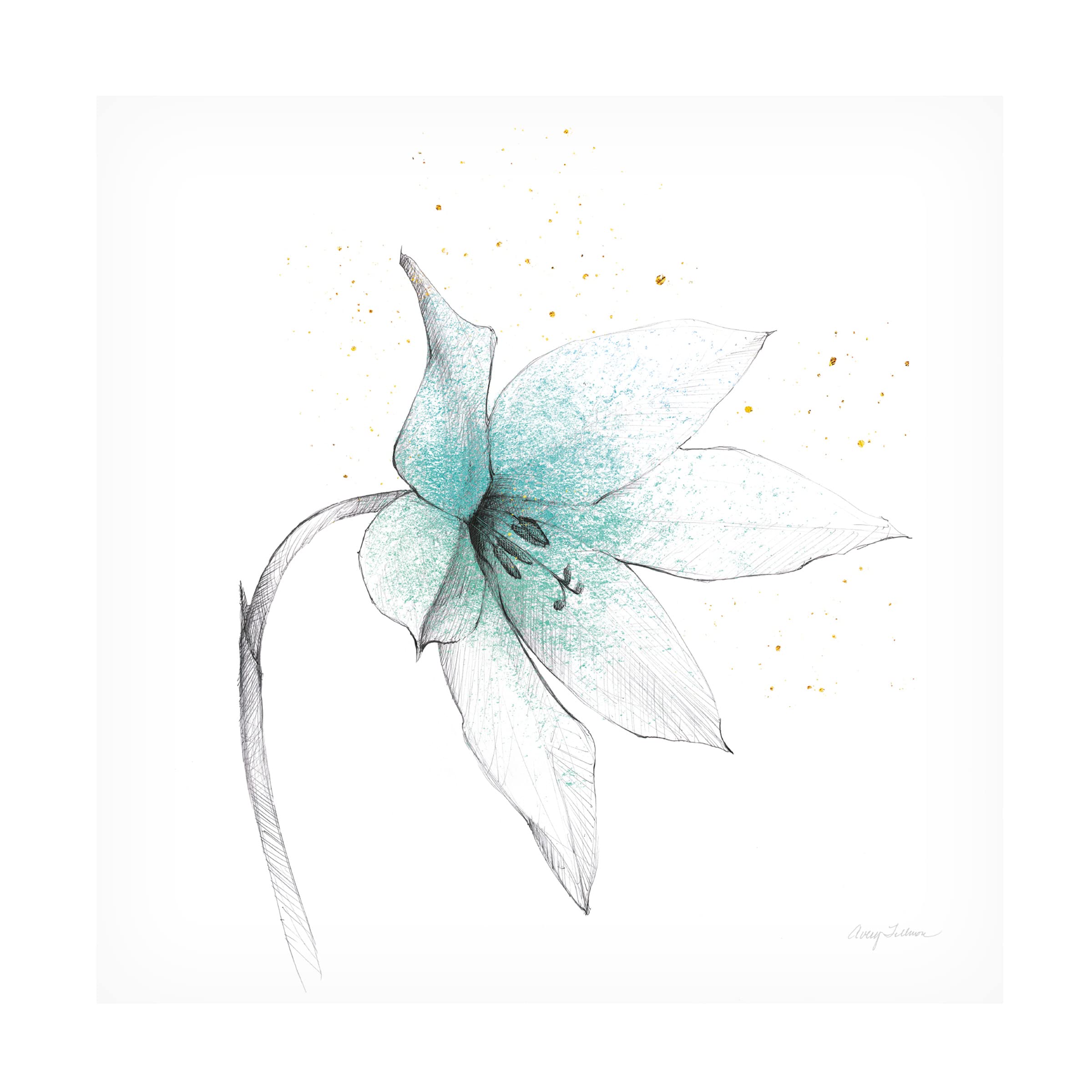 Trademark Fine Art 'Teal Graphite Flower VIII' Canvas Wall Art by Avery Tillmon - Modern Home Decor for Living Room, Bedroom & Office