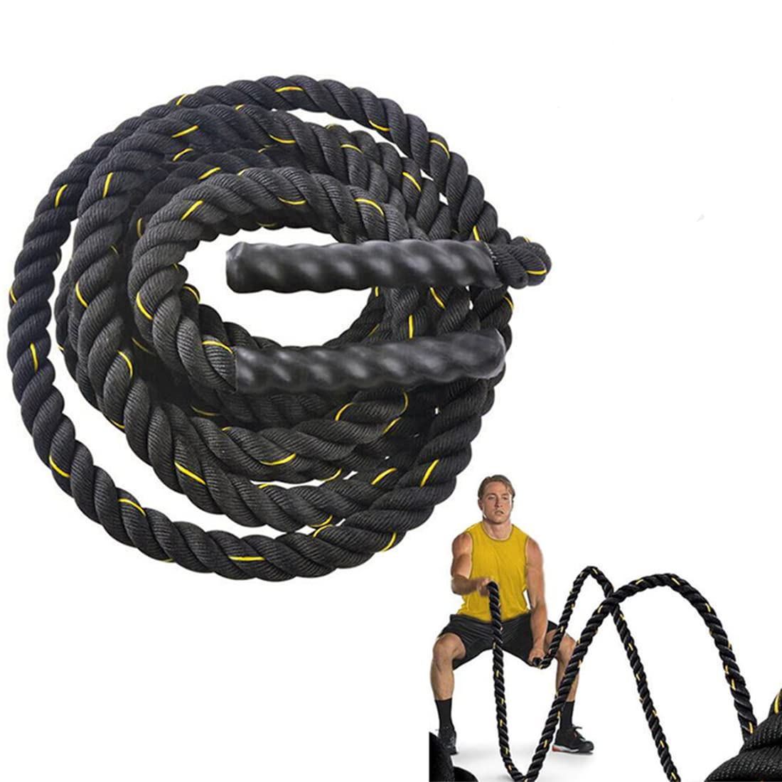 1.5 Inch Heavy Duty Battle Rope for Home Gym - Professional Exercise Training Rope with Anchor Strap Kit - Perfect for CrossFit, HIIT, Strength Training & Cardio Workouts