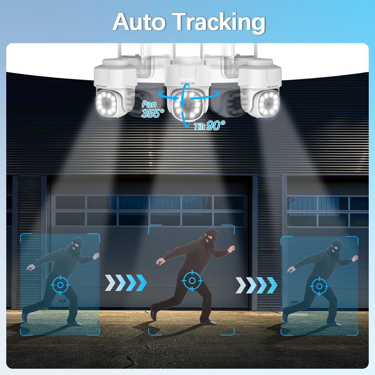 Auto Tracking & 2-Way Audio Outdoor Wireless Security Camera System - WiFi PTZ Home Surveillance with Night Vision | Ideal for Backyard, Garage & Business Security Monitoring