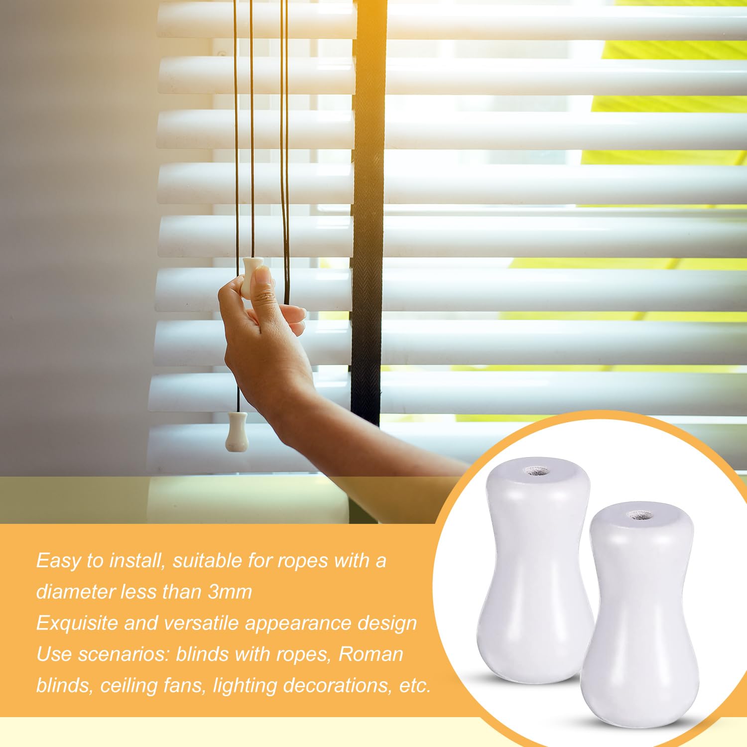 12 Pack White Wooden Blind Pull Cord Knobs - Natural Wood Tassels for Window Blinds & Curtains - Decorative Hanging Ball Pulls for Home, Office & Craft Projects
