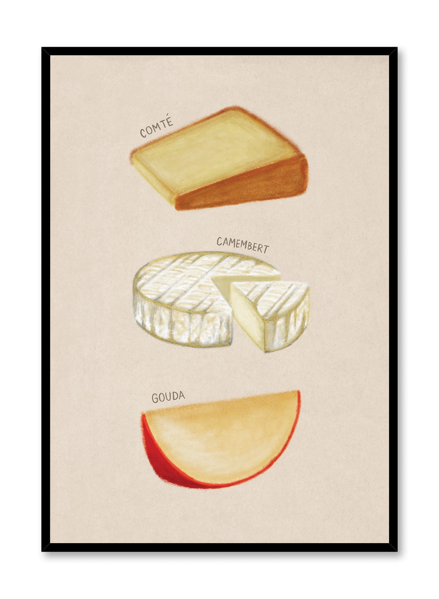 Hand Drawn Cheeses 2 - Vintage Style Food Art Print Poster | Perfect for Kitchen Decor, Dining Room Wall Art & Cheese Lover Gifts