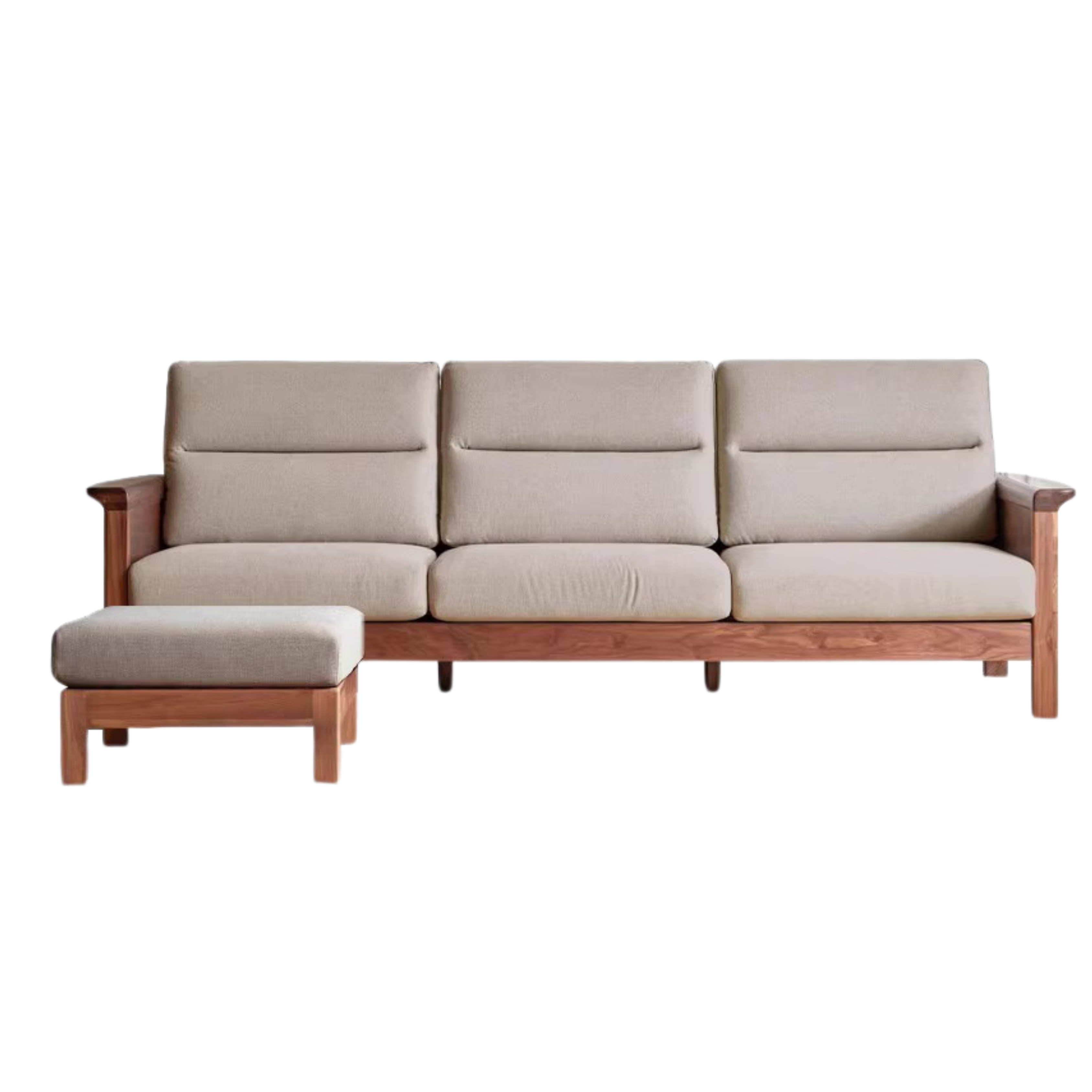 Premium Black Walnut Solid Wood Upholstered Fabric Sofa - Modern Living Room Furniture for Home & Office Comfort