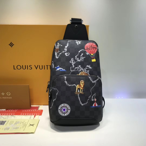 LV Avenue Sling Bag Damier Graphite - Renaissance Map Print Crossbody Bag for Men | Stylish Travel & Everyday Carry Essentials