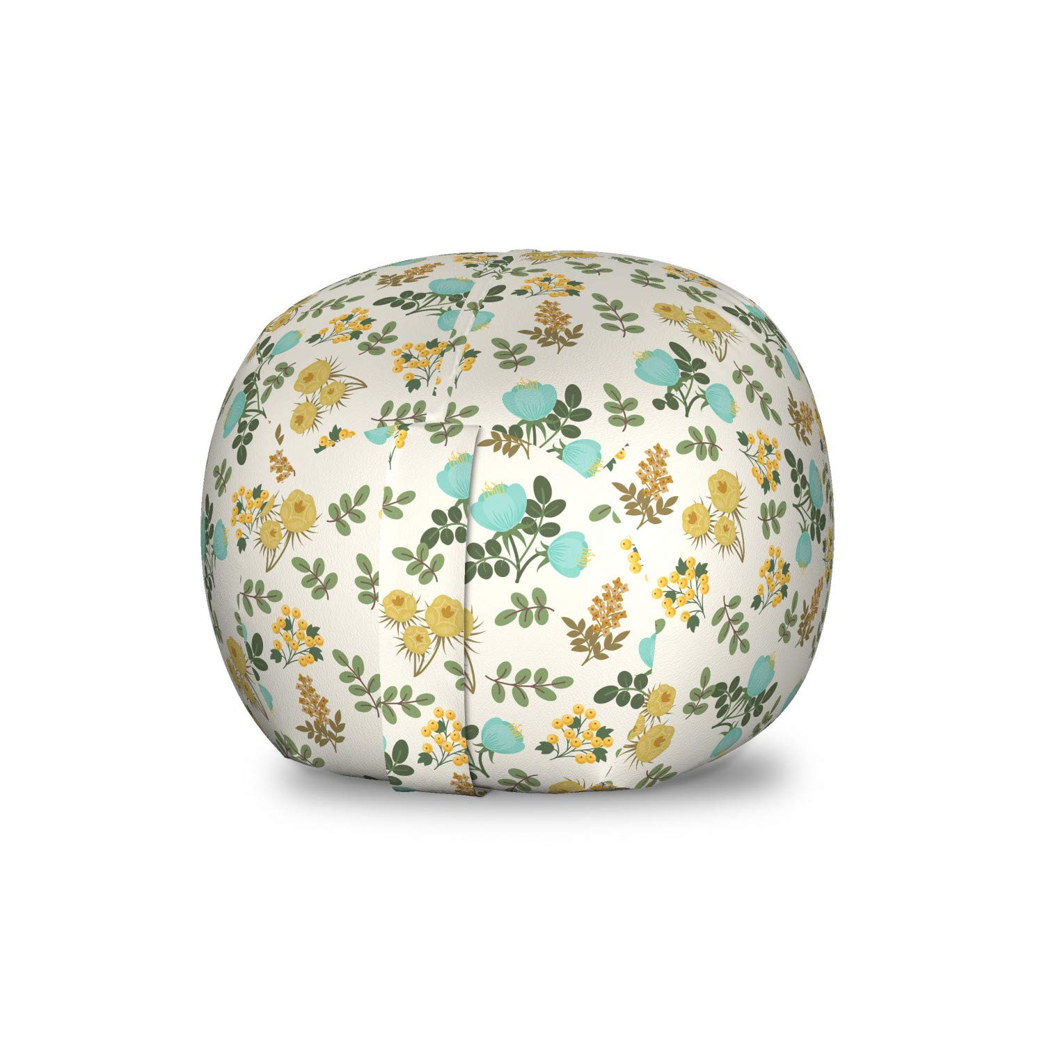 Ambesonne Botanical Storage Toy Bag Chair - Scattered Herbs & Flourishing Blossoms Design | Stuffed Animal Organizer & Washable Storage Bag | Small Size in Ivory Seafoam | Perfect for Kids' Room, Nursery & Playroom Organization
