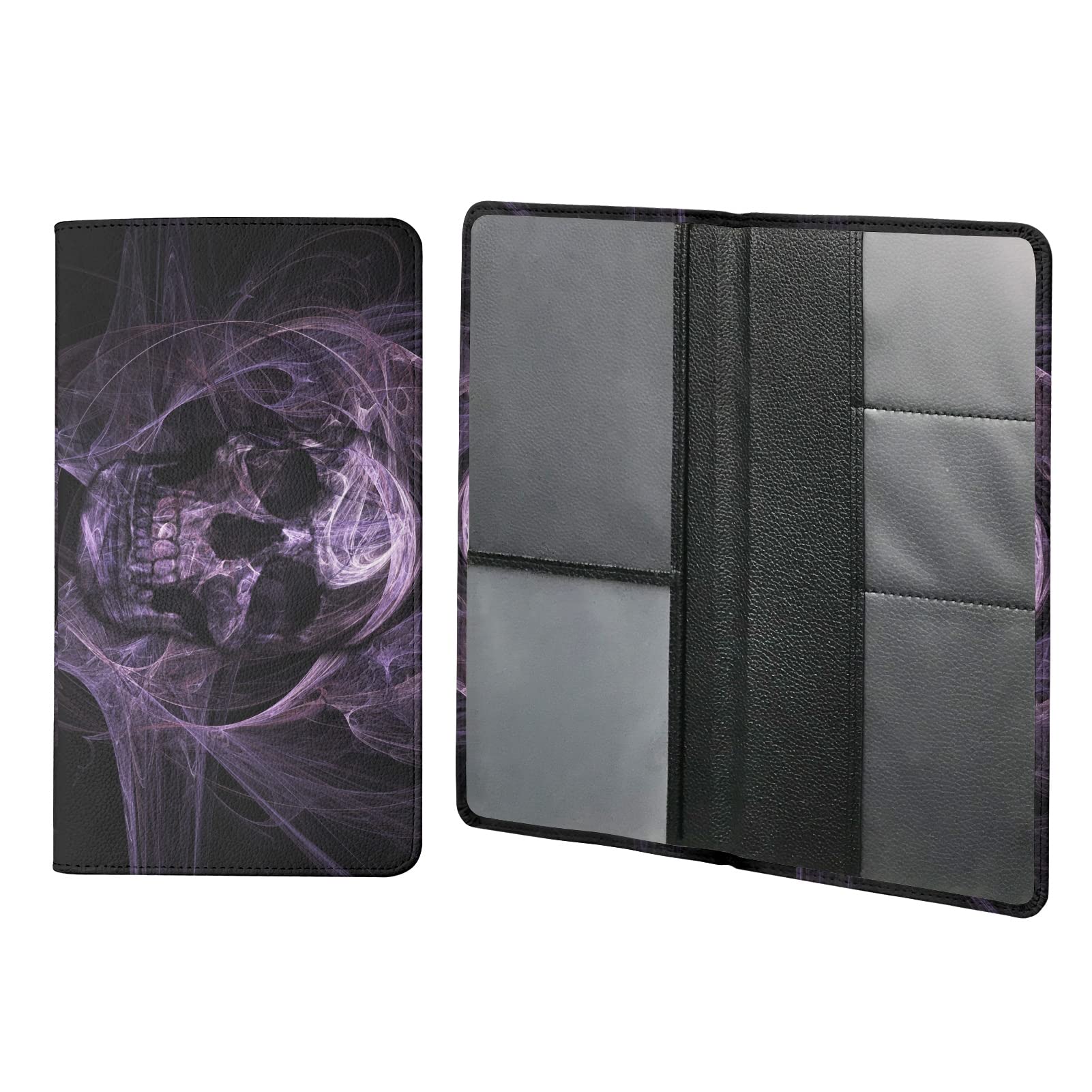 Premium Leather Car Document Holder - Purple Skull Print Waterproof Registration Cover | Glove Box Organizer for DMV, AAA & Contact Cards | Perfect for Vehicle Registration, Insurance Papers & Roadside Assistance Documents
