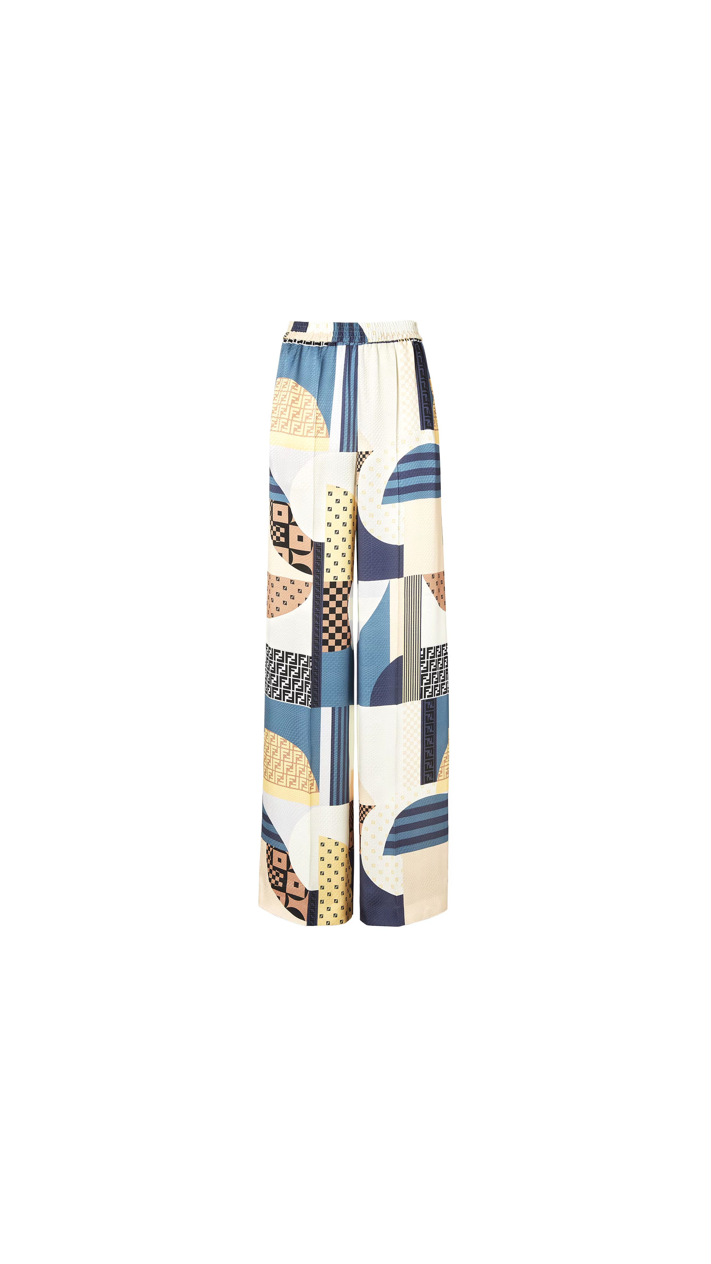 Stylish Blue Silk Trousers with Patchwork Print - Elegant Women's Fashion Pants for Casual Wear & Office Outfits