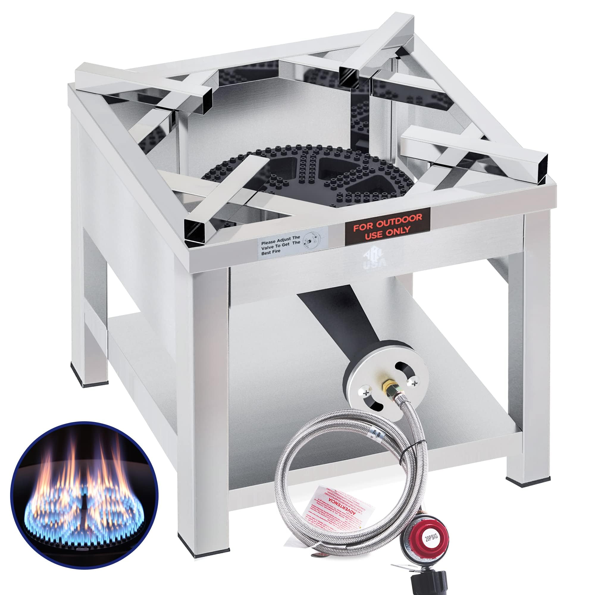 **200,000 BTU Stainless Steel Propane Burner with 41QT Outdoor Wok Set – Heavy Duty 21