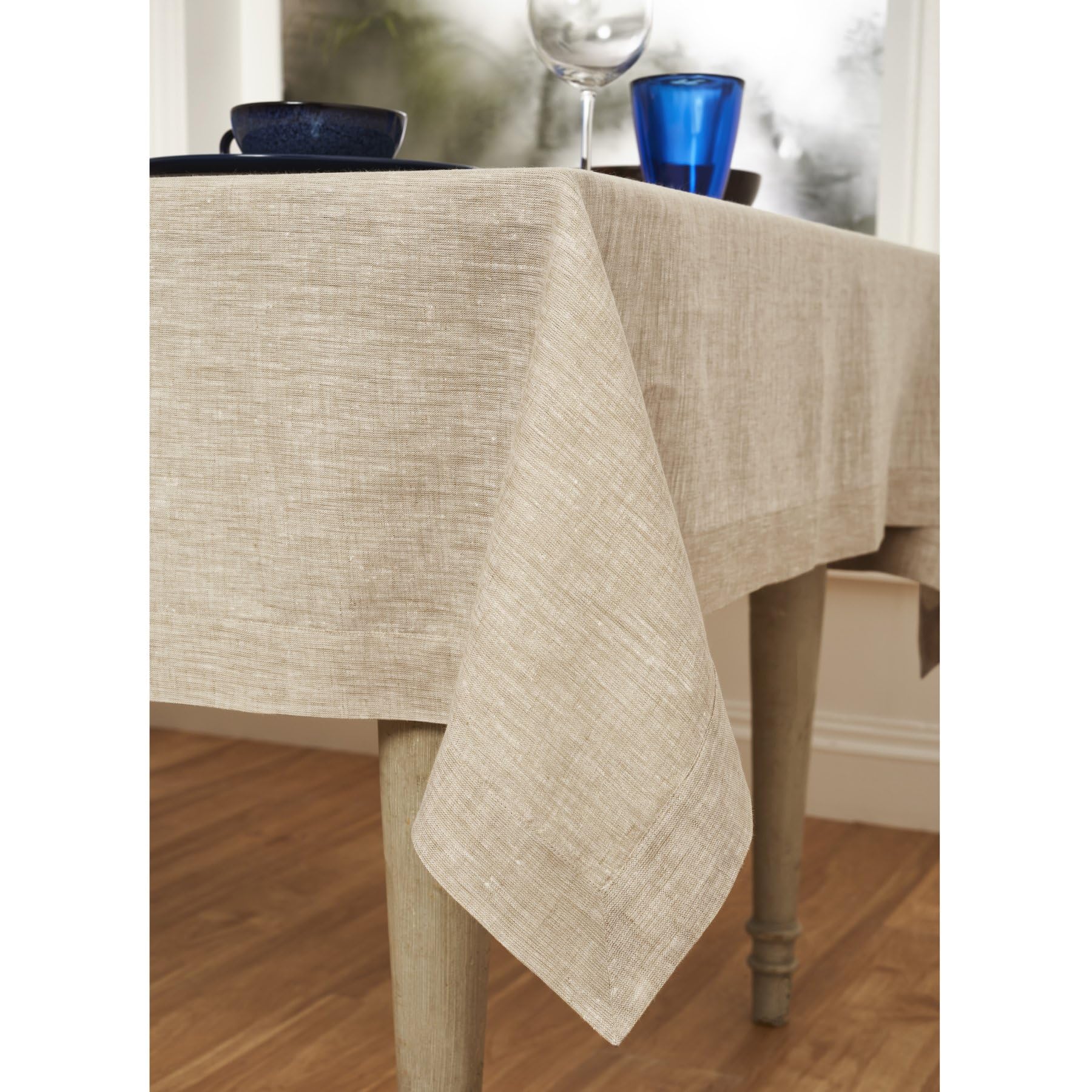 Solino Home 100% Pure Linen Tablecloth 60x108 Inches - Rectangle Table Linen Cloth in Champagne Beige for Dining Room, Kitchen & Events - Machine Washable Table Cover for Spring Decor, Mother's Day, Easter & Wedding Parties