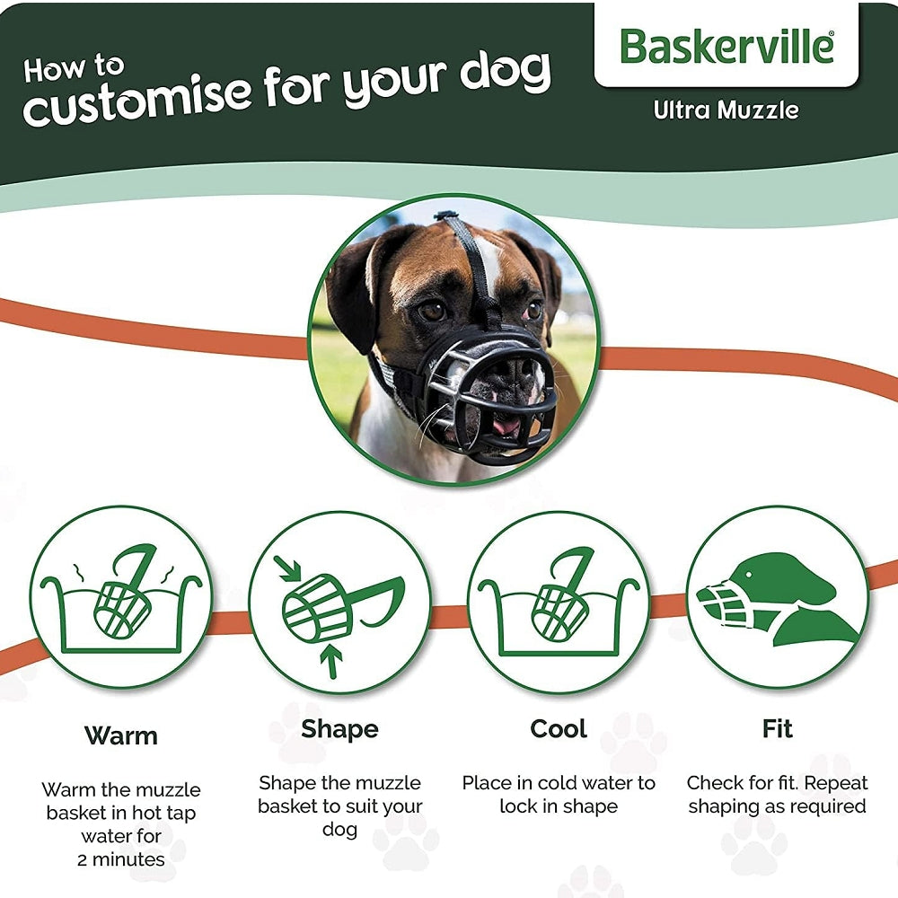 Baskerville Ultra Muzzle - Secure & Comfortable Dog Muzzle for Medium to Large Breeds - Perfect for Training, Grooming, and Vet Visits